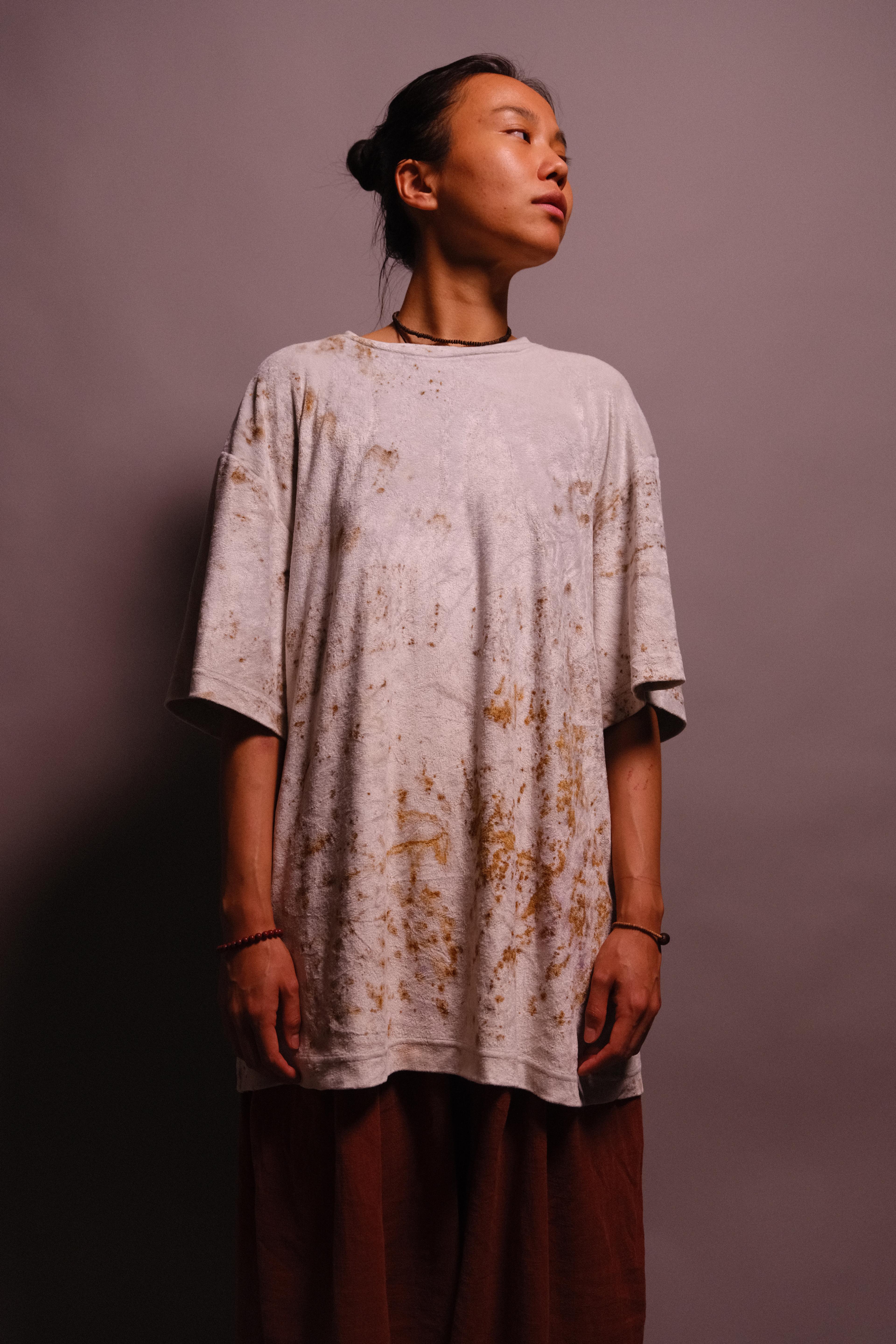 velour t-shirt with rust print - state of the island