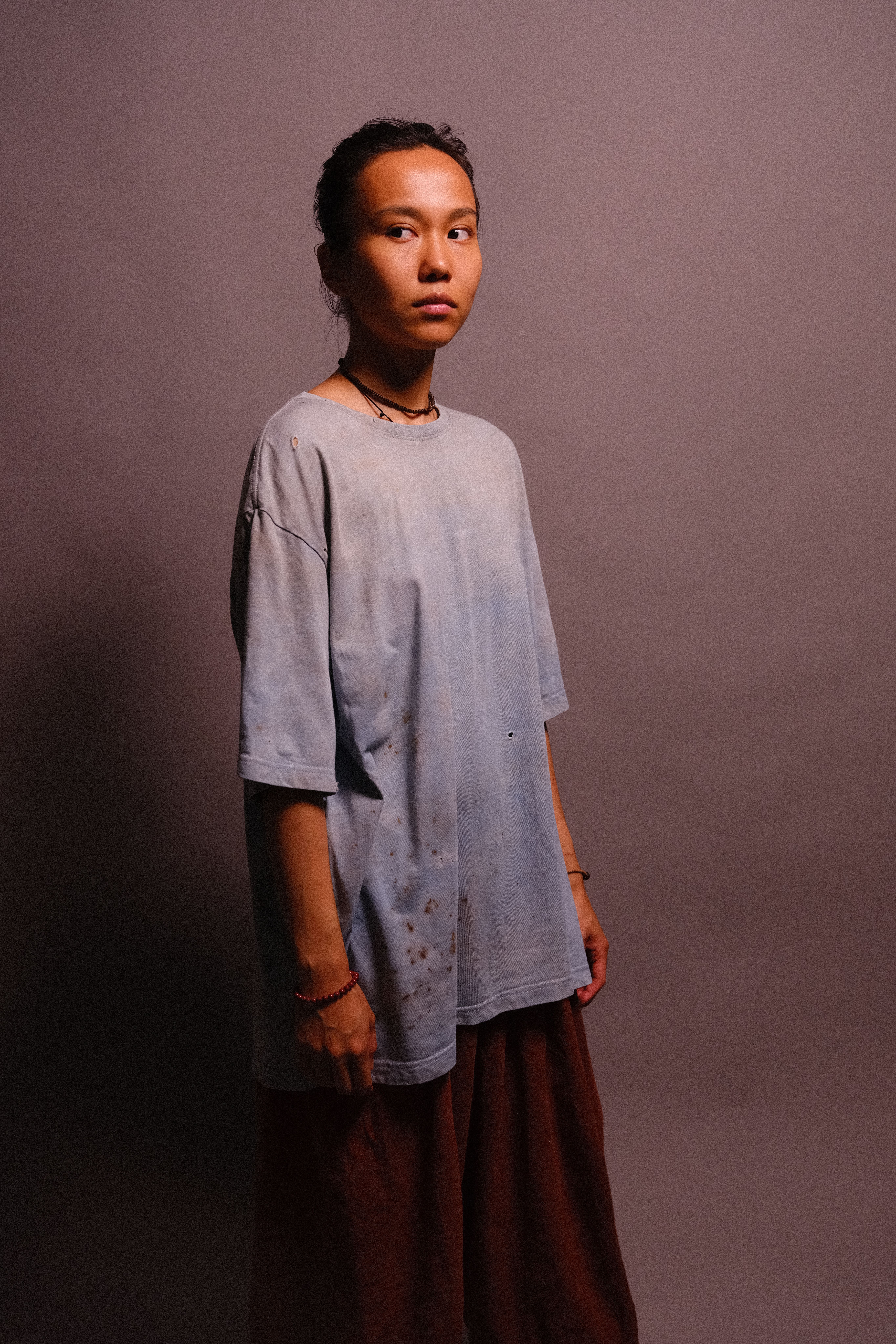 indigo-dyed t-shirt with rust print - state of the island