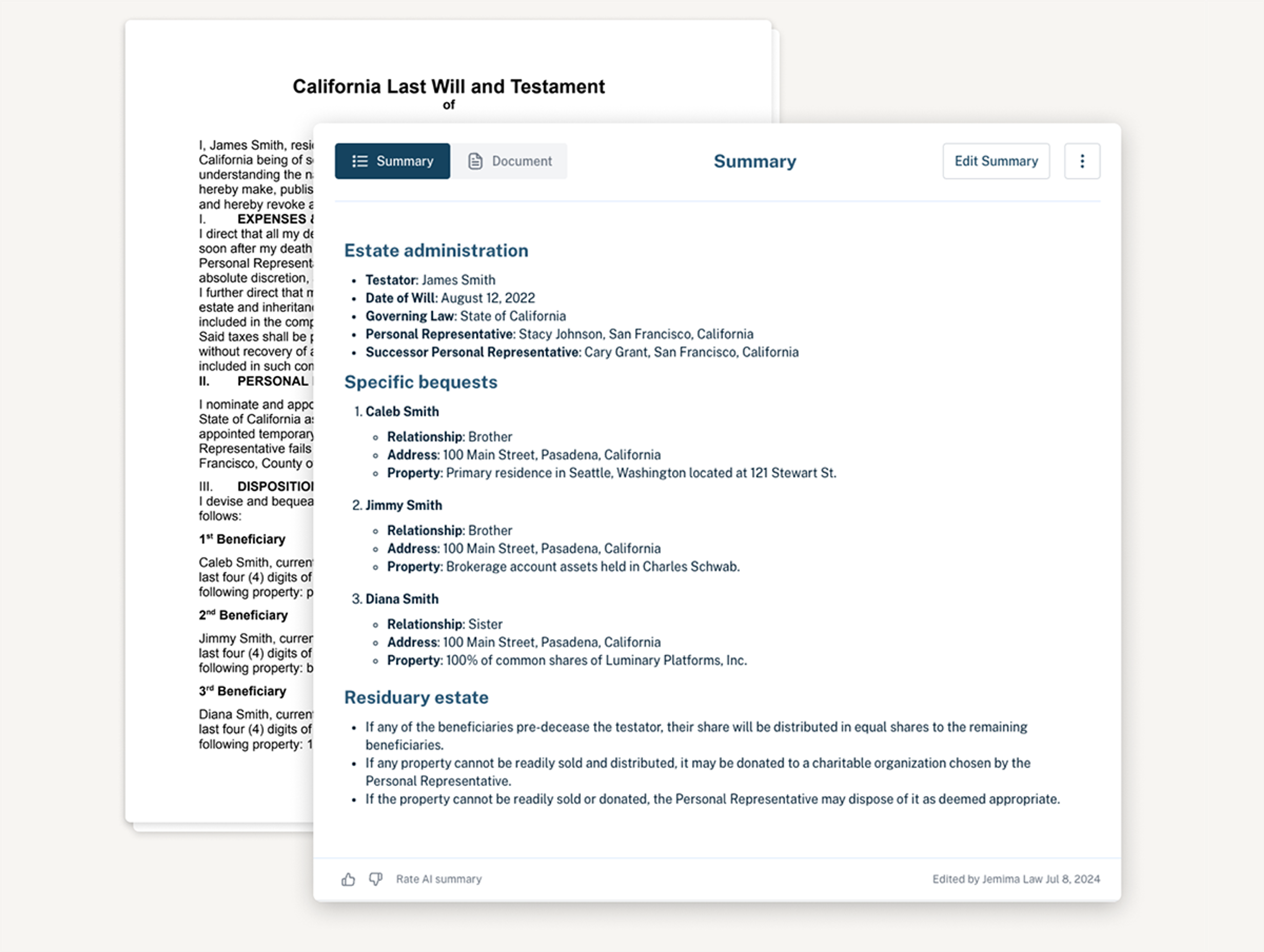 Luminary AI summarizes key information from wills 