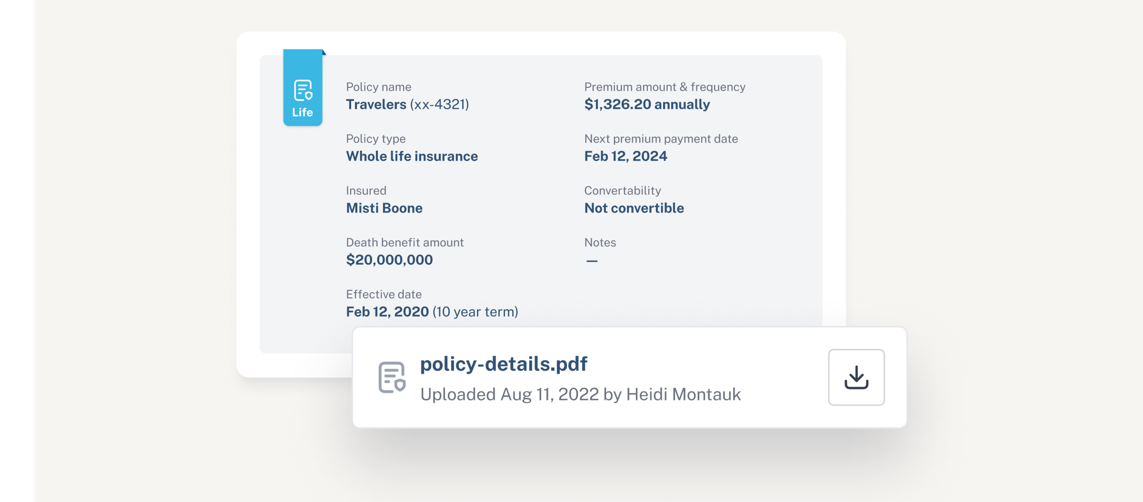 Upload and track directly held life insurance policies