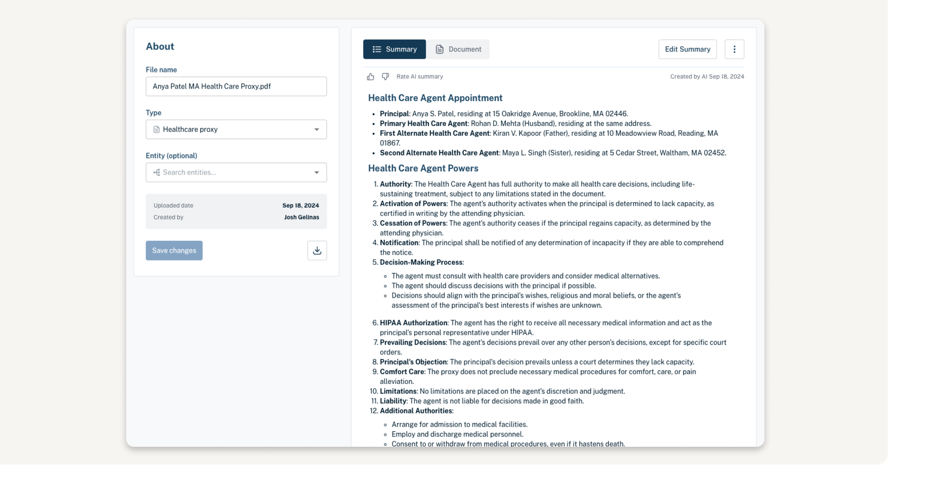 Luminary AI summarizes Health Care Proxy documents