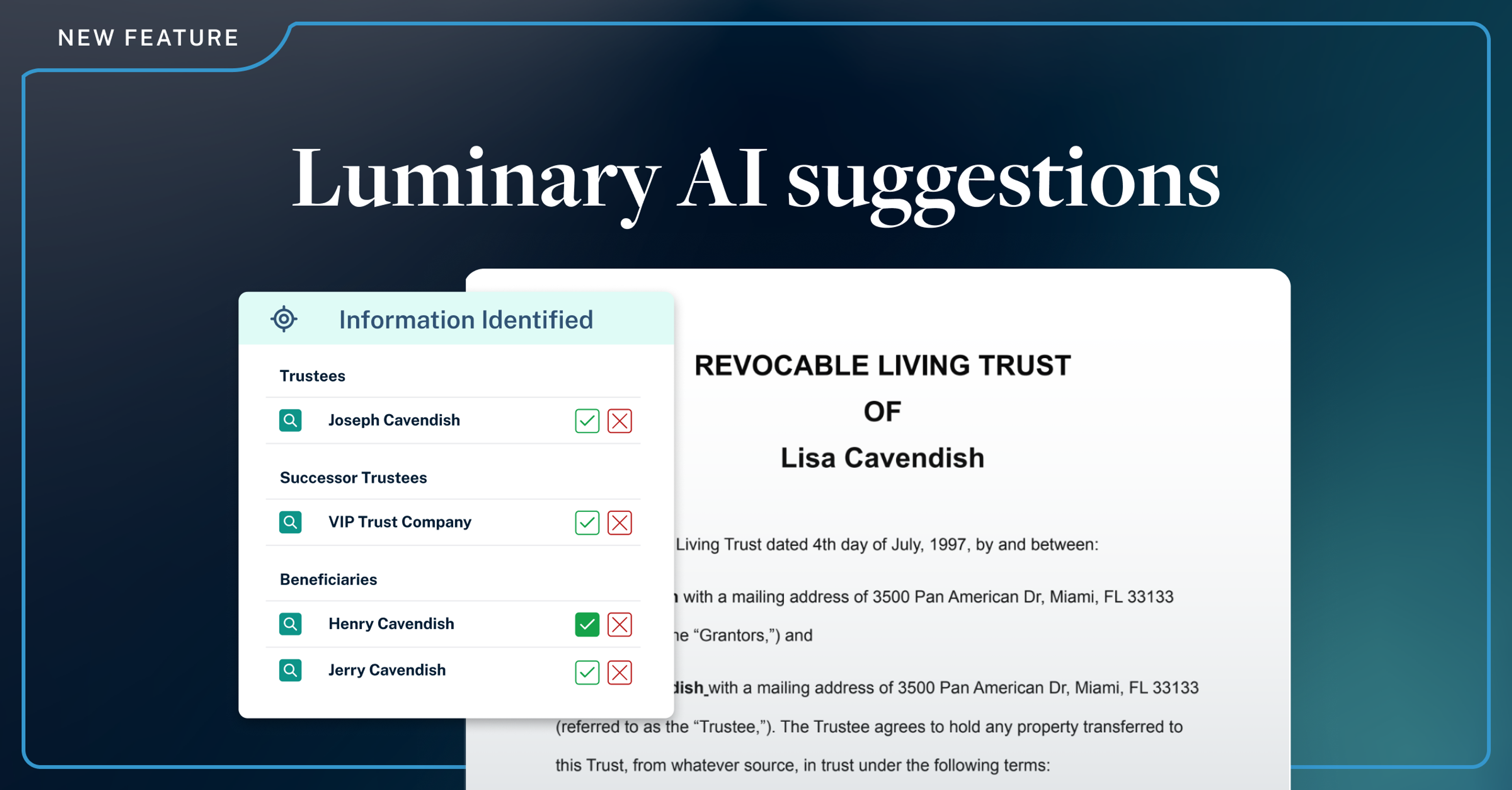 Luminary supports AI extraction of the majority of entity types