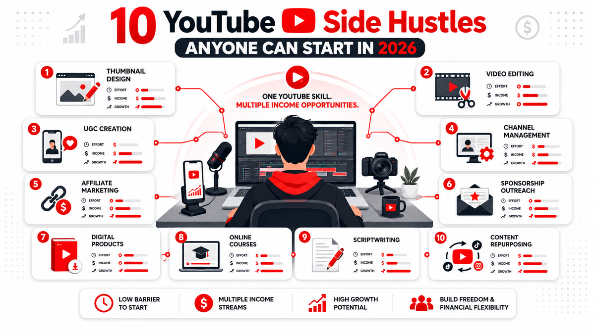 10 YouTube Side Hustles Anyone Can Start in 2026