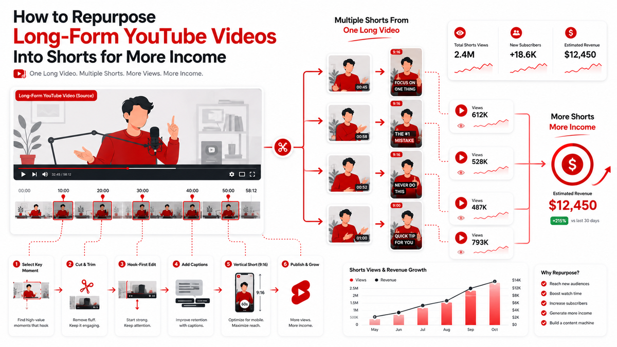How to Repurpose Long-Form YouTube Videos Into Shorts for More Income