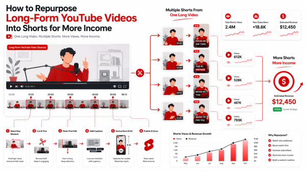 How to Repurpose Long-Form YouTube Videos Into Shorts for More Income