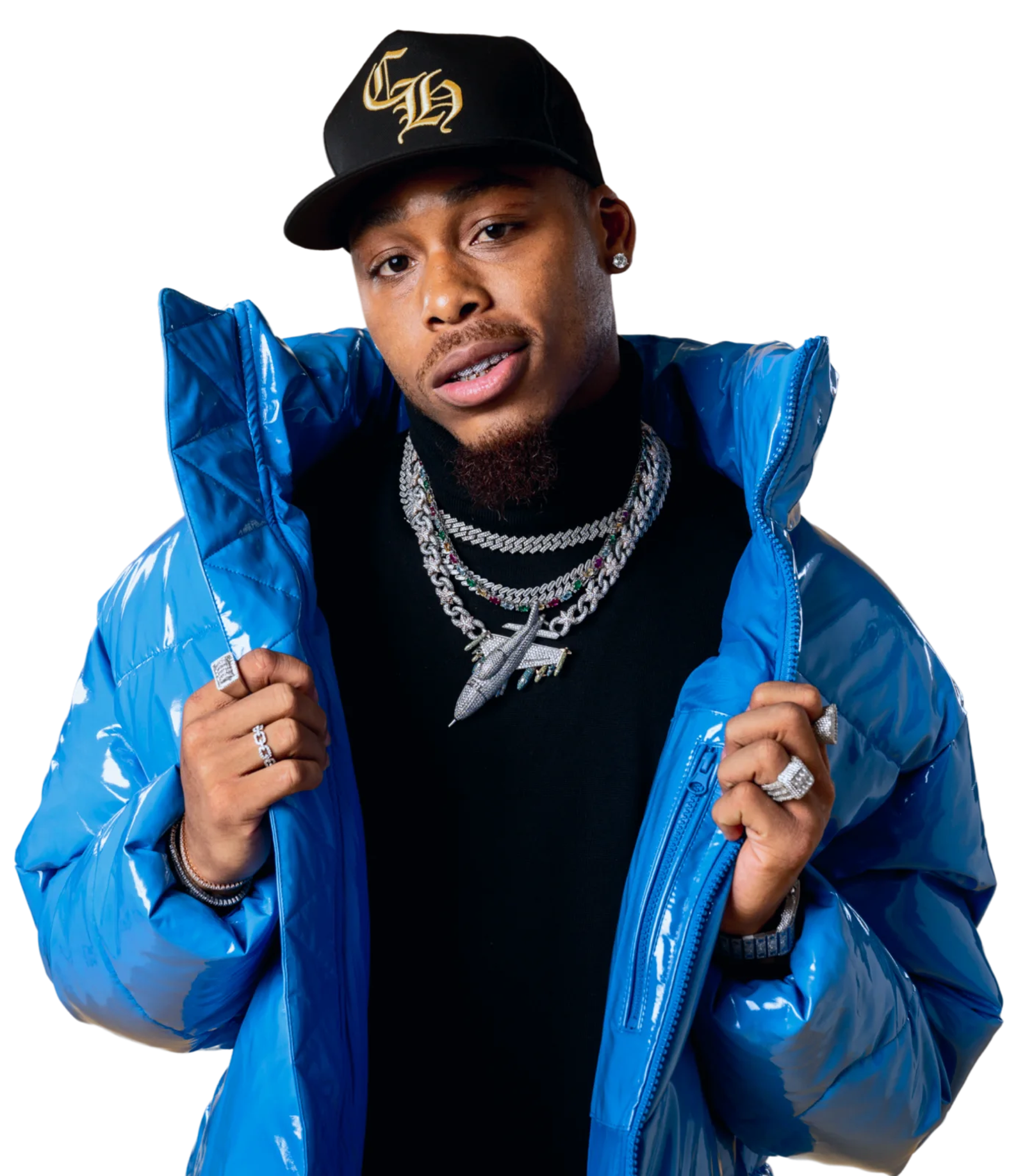 Justin Jefferson in a blue puffer jacket
