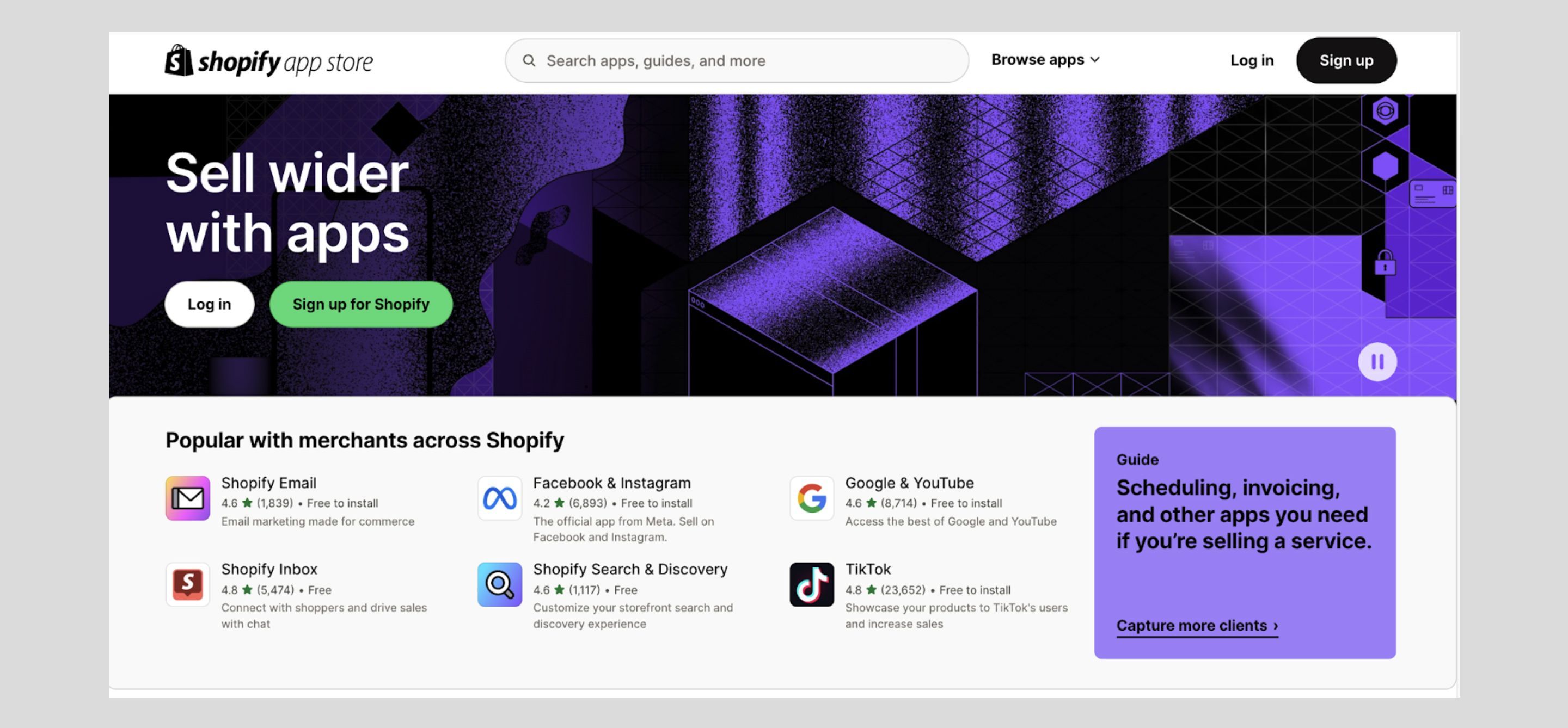 shopify app store homepage