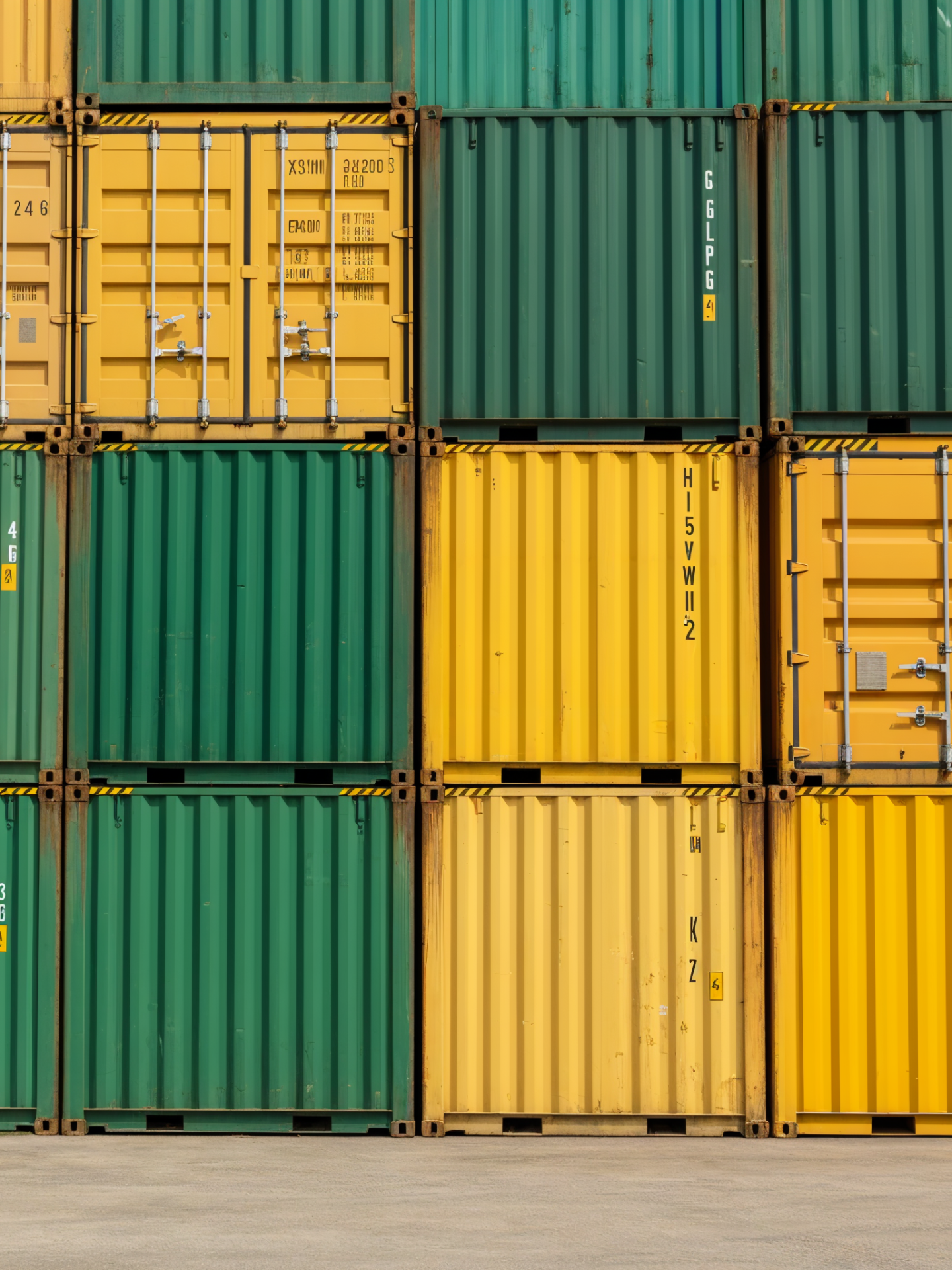 Photo of green and yellow stacked shipping containers