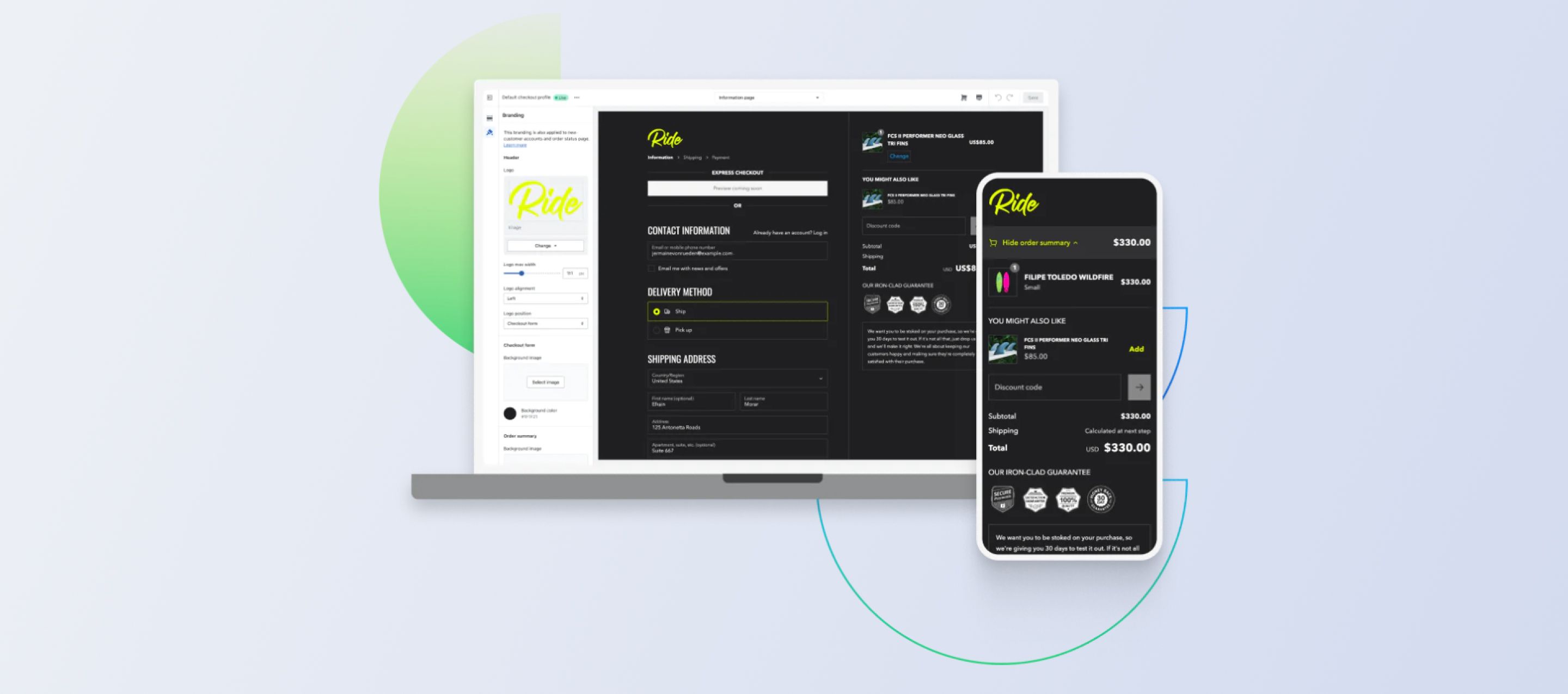 Desktop and mobile screenshots of the Checkout admin