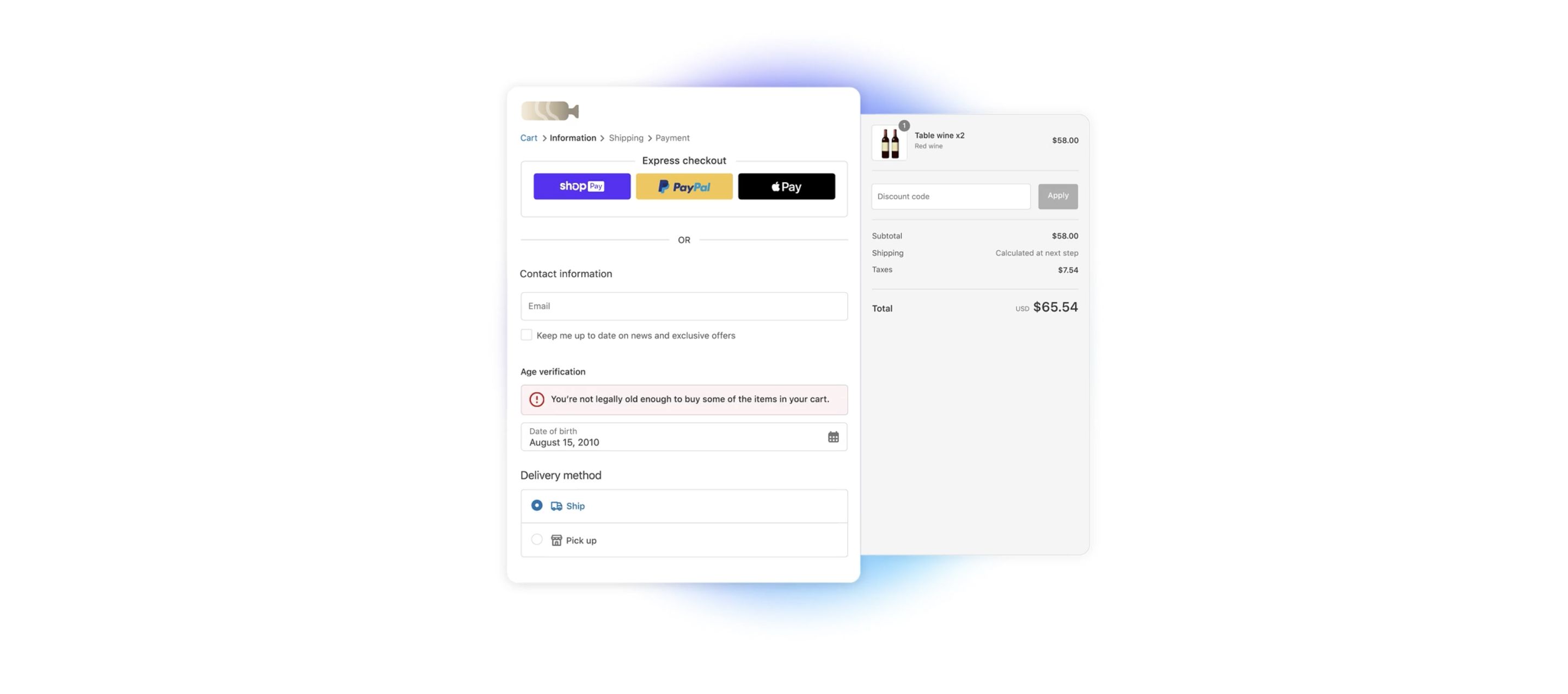 Screenshot of Shopify's checkout UI
