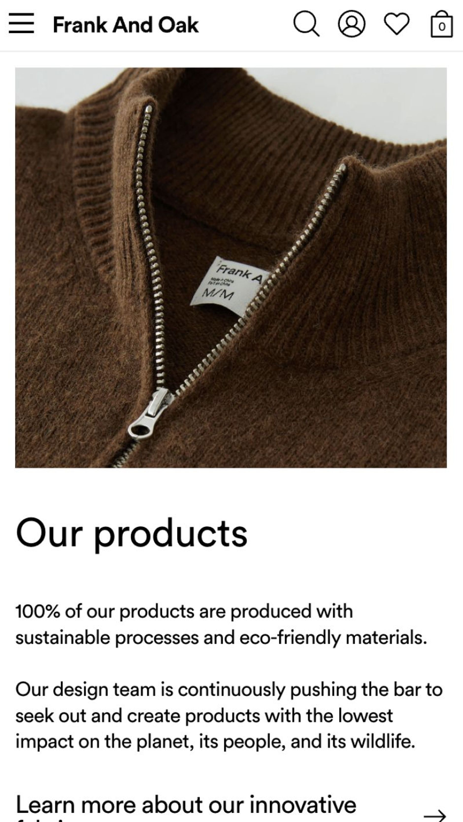 Design Philosophy page within Frank And Oak website