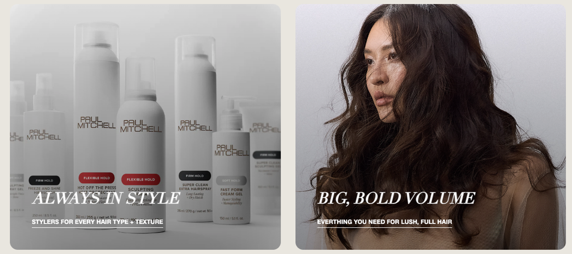 Paul Mitchell website sections - shop by hair texture, shop by hair type