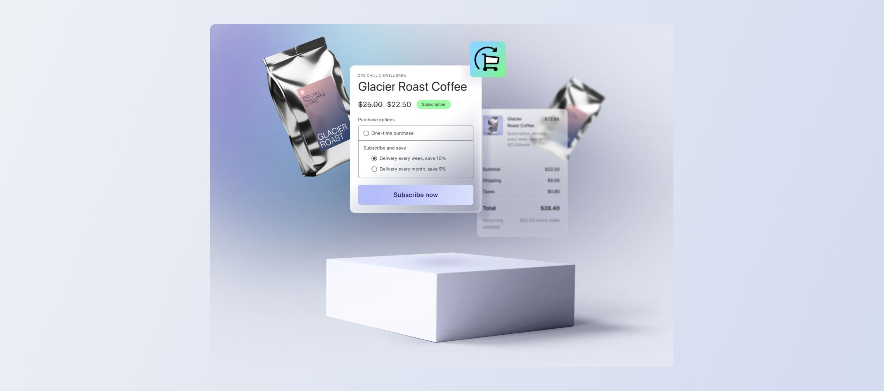Graphic showing Shopify's subscriptions UI