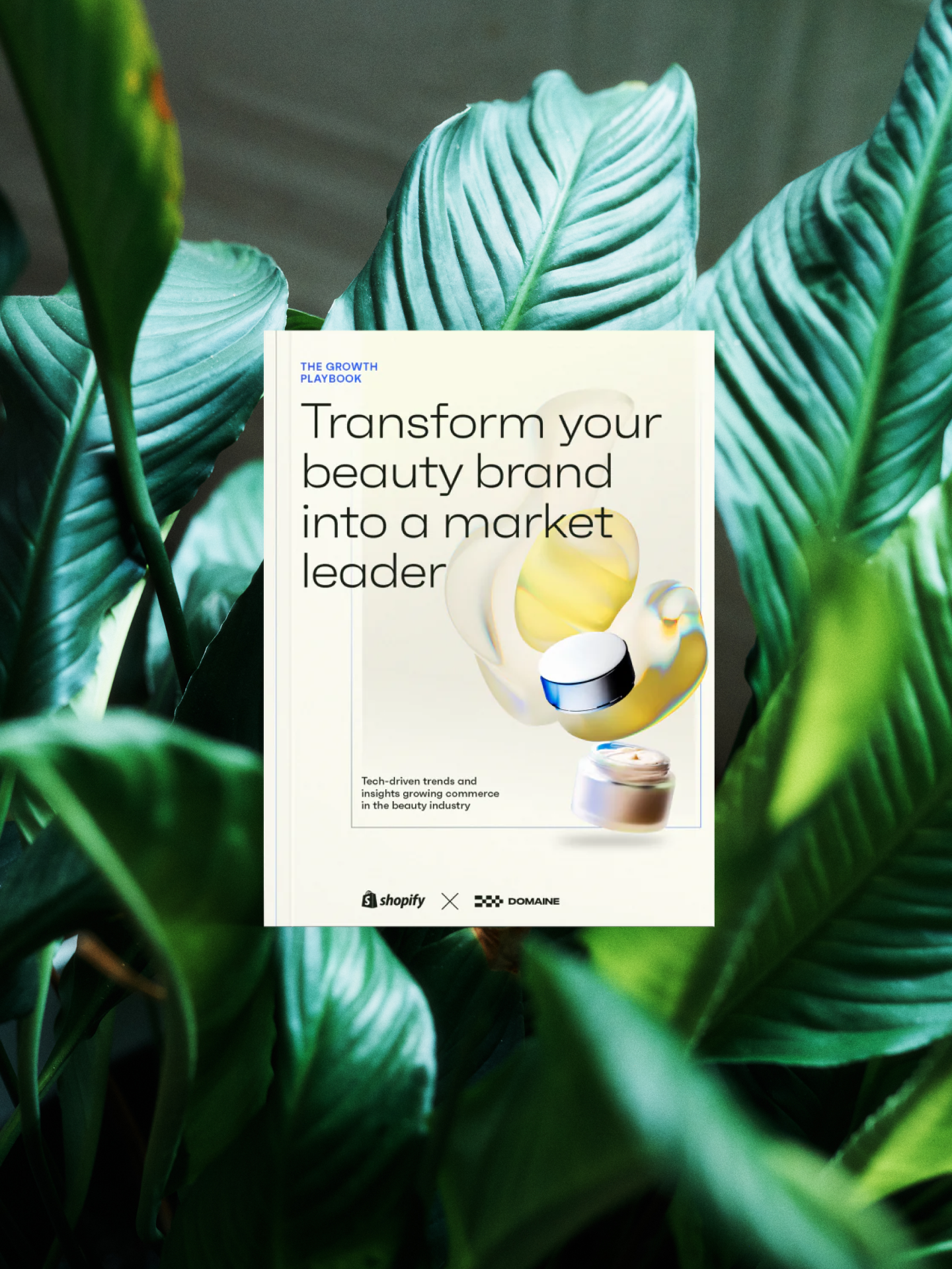 Cover of our beauty white paper overlaid on a background image of plants