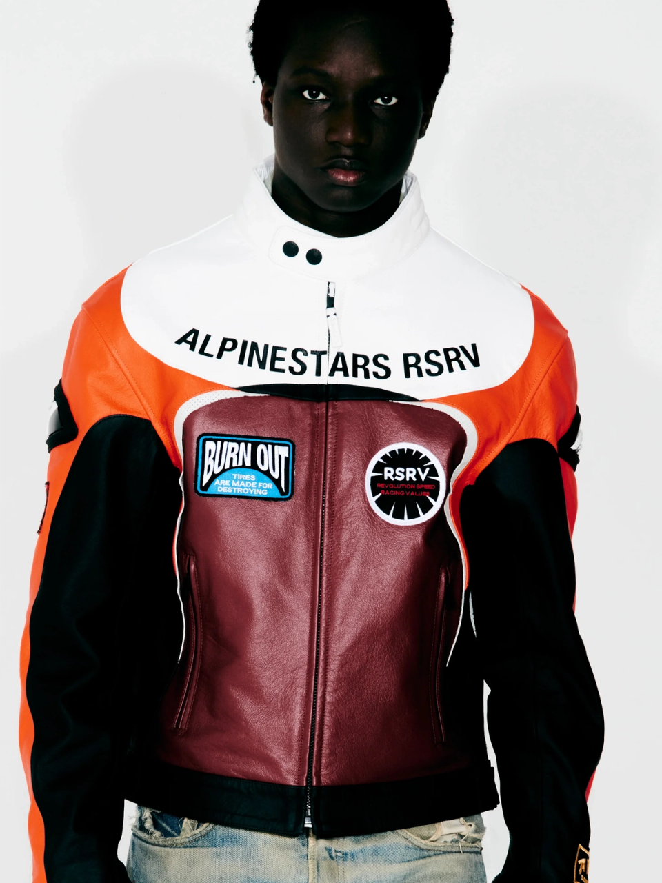 Model in Alpinetars leather jacket