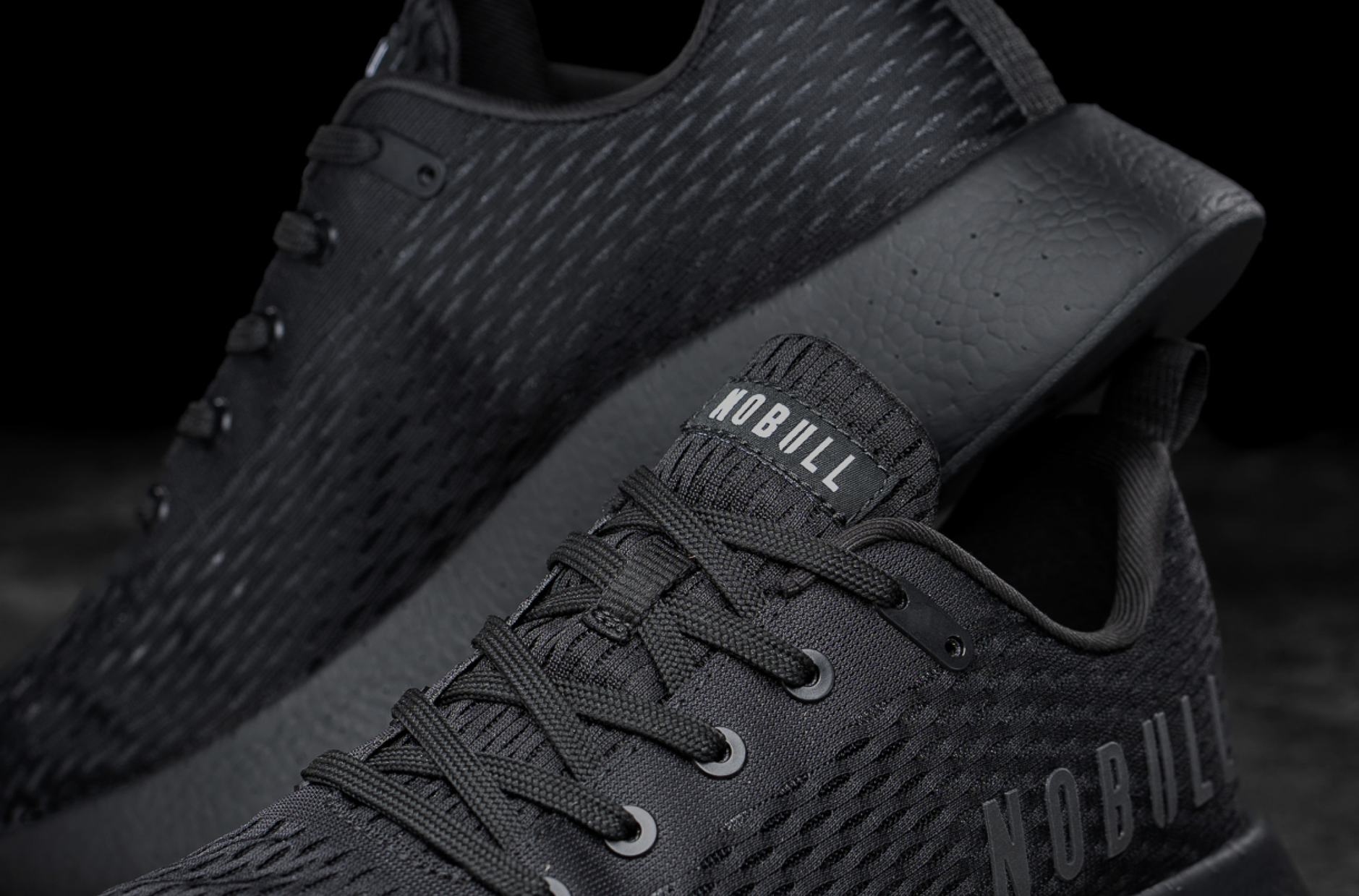 Detail shot of black Nobull sneakers