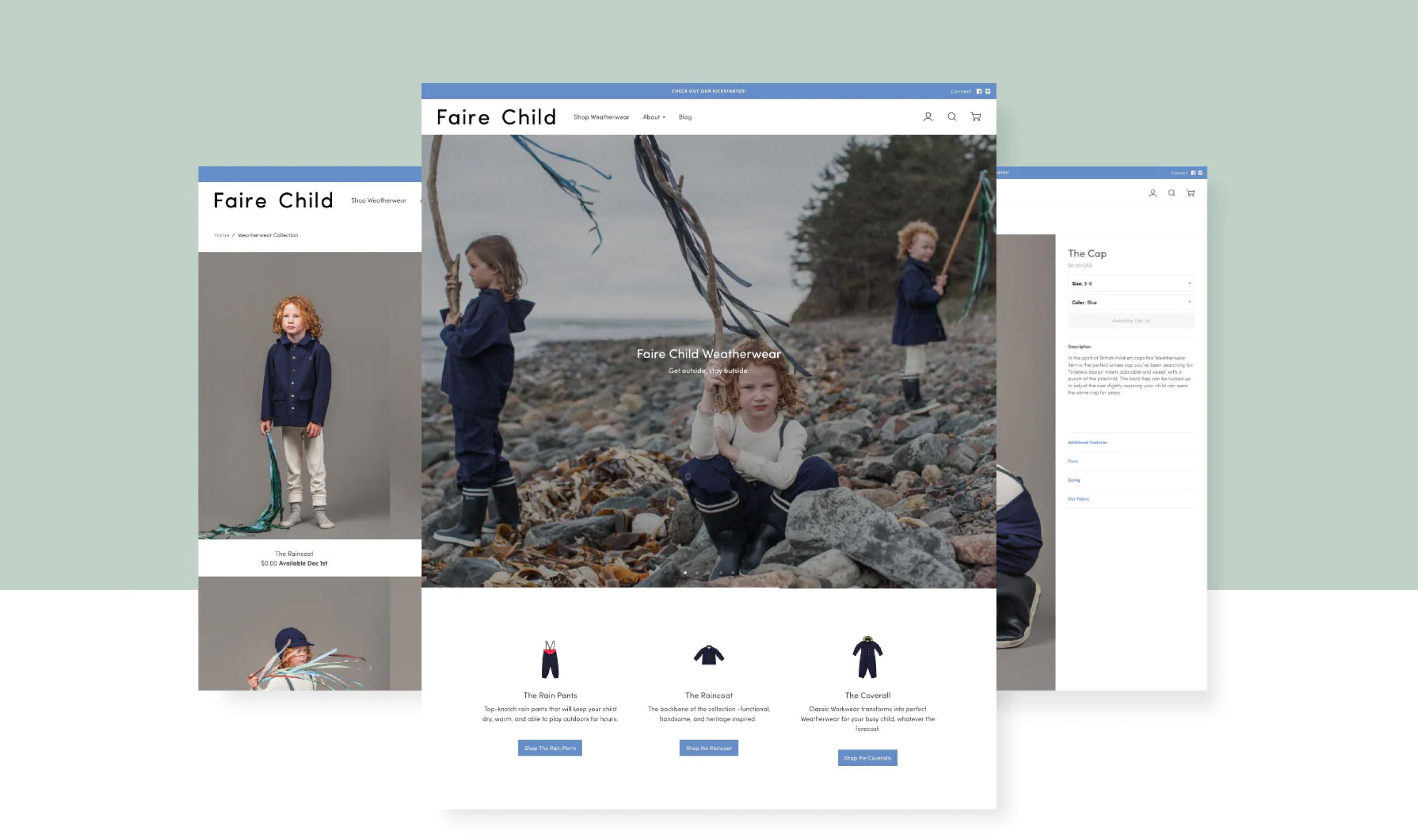 Desktop screenshots of Faire Child's PLP and PDP