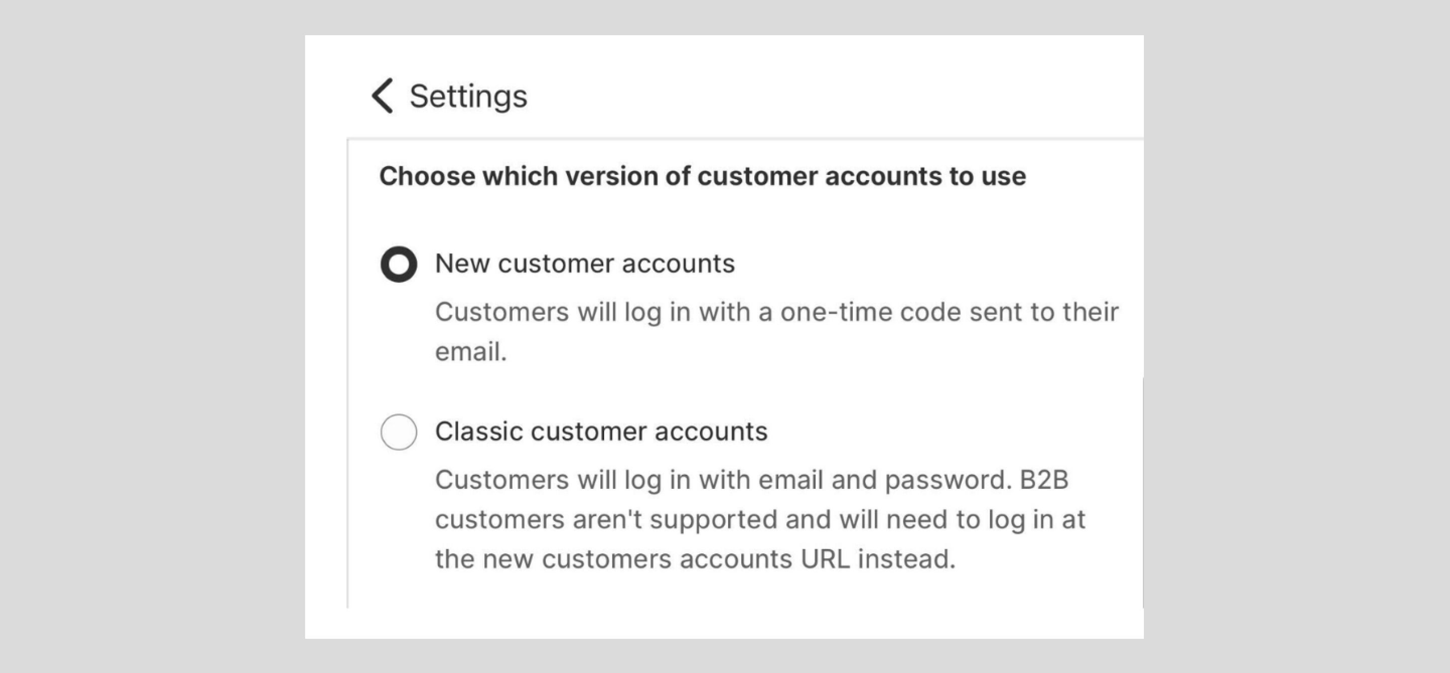 shopify accounts setting page