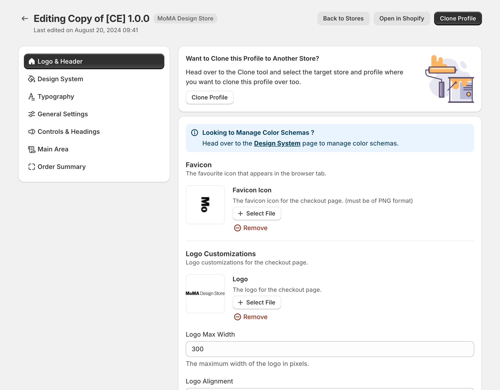 Desktop screenshot of our Checkout Branding app
