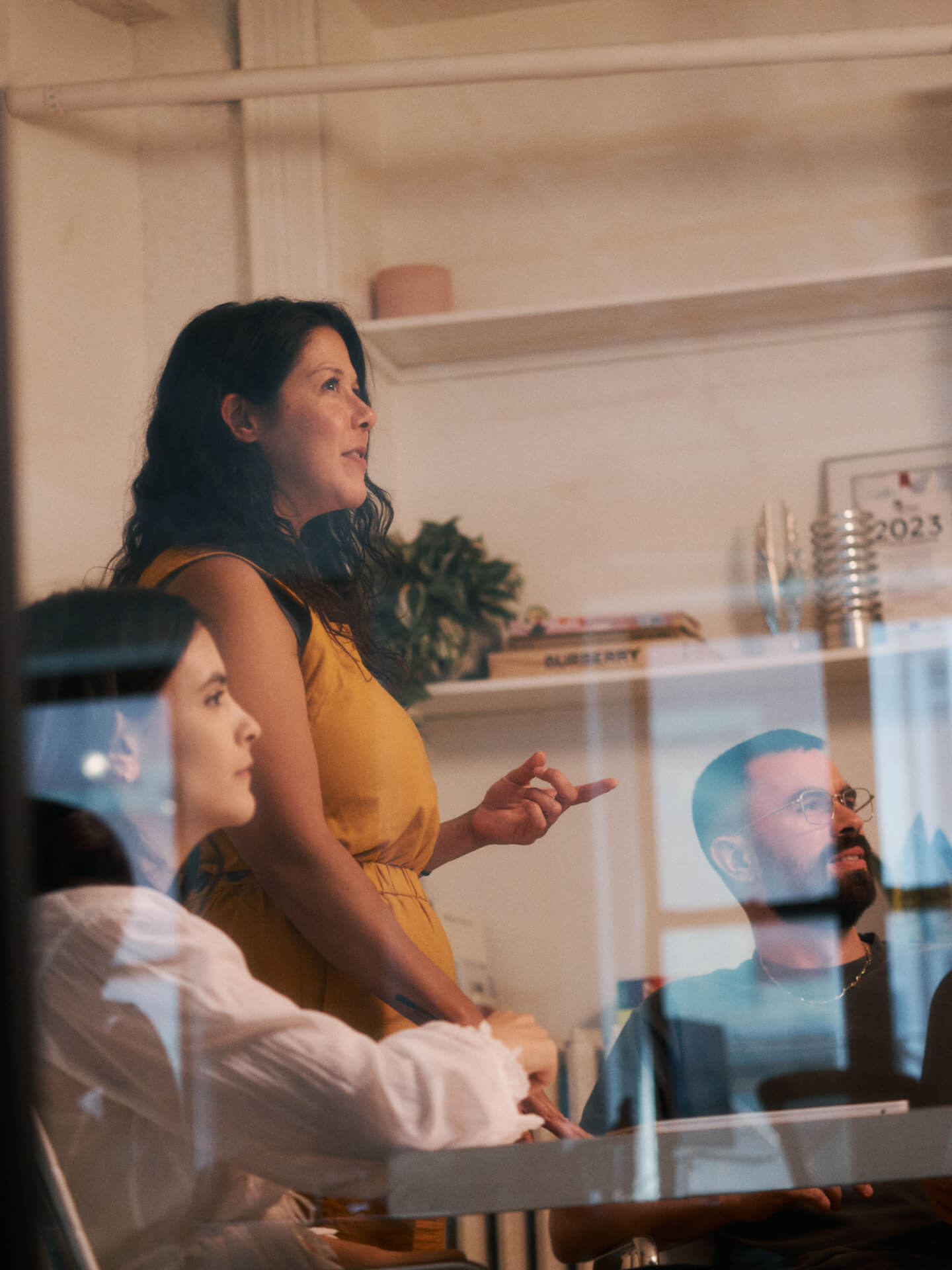 Team members at conference room table