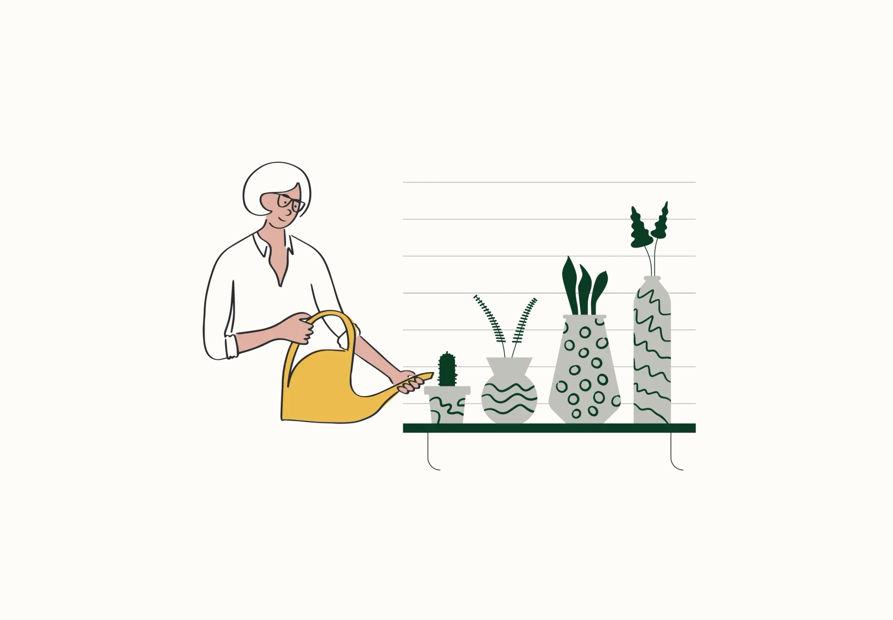 Drawing showing a person watering plants growing on a chart