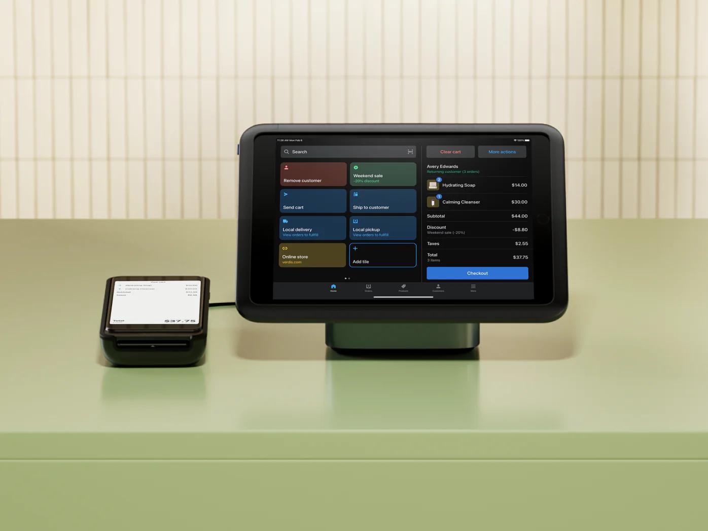 Shopify POS system on a counter