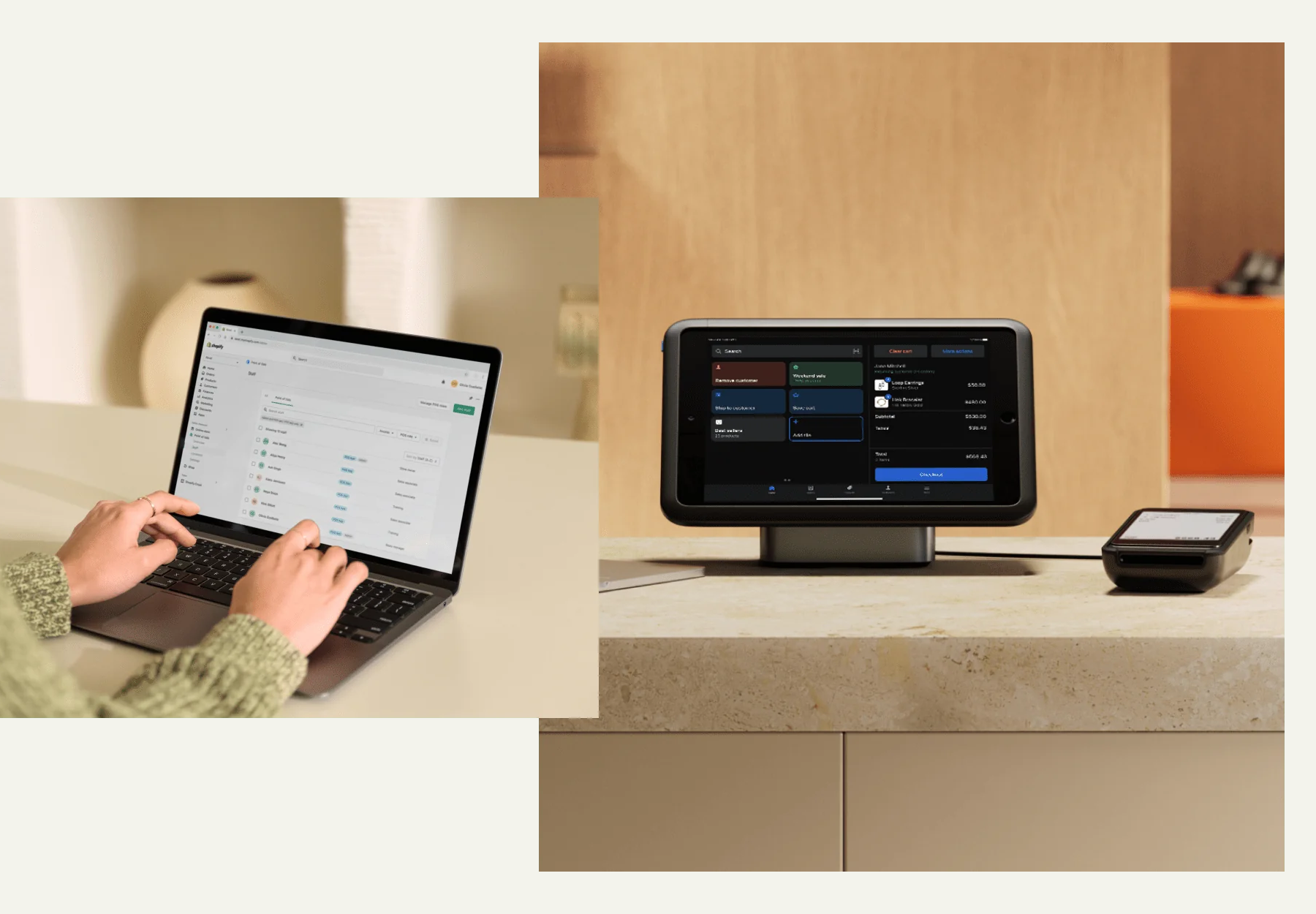 Image depicting Shopify POS terminal and a laptop for back of store management