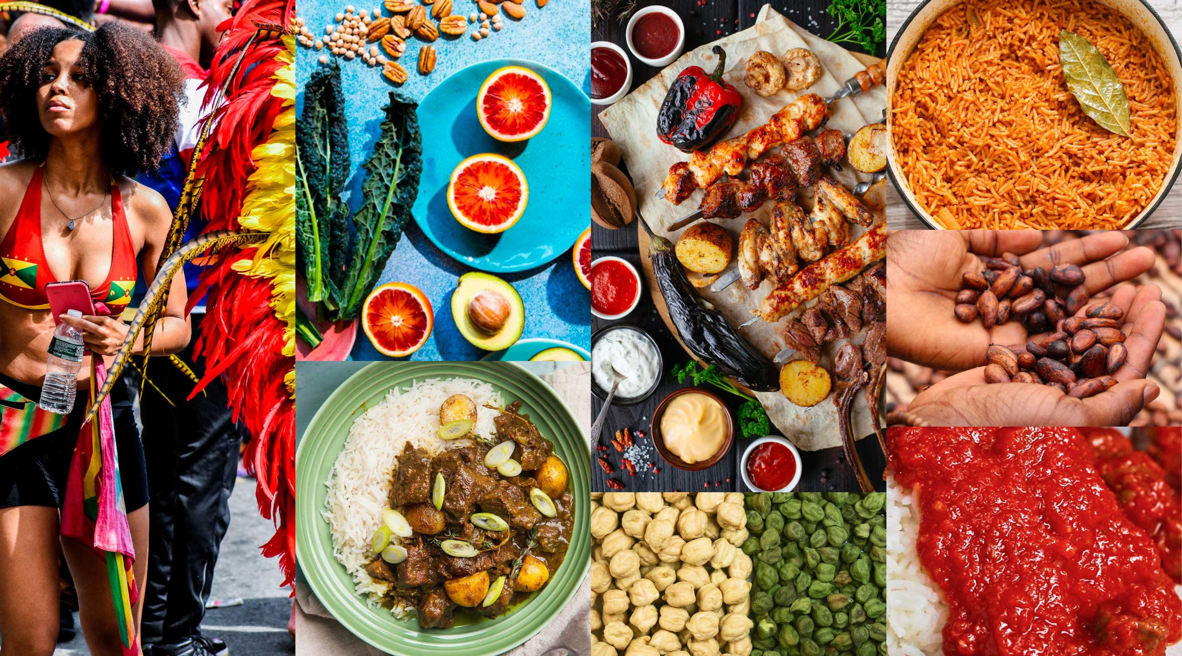 A colorful collage capturing the vibrant and lively spirit of food that we aimed to capture with EatOkra's visual identity refresh.