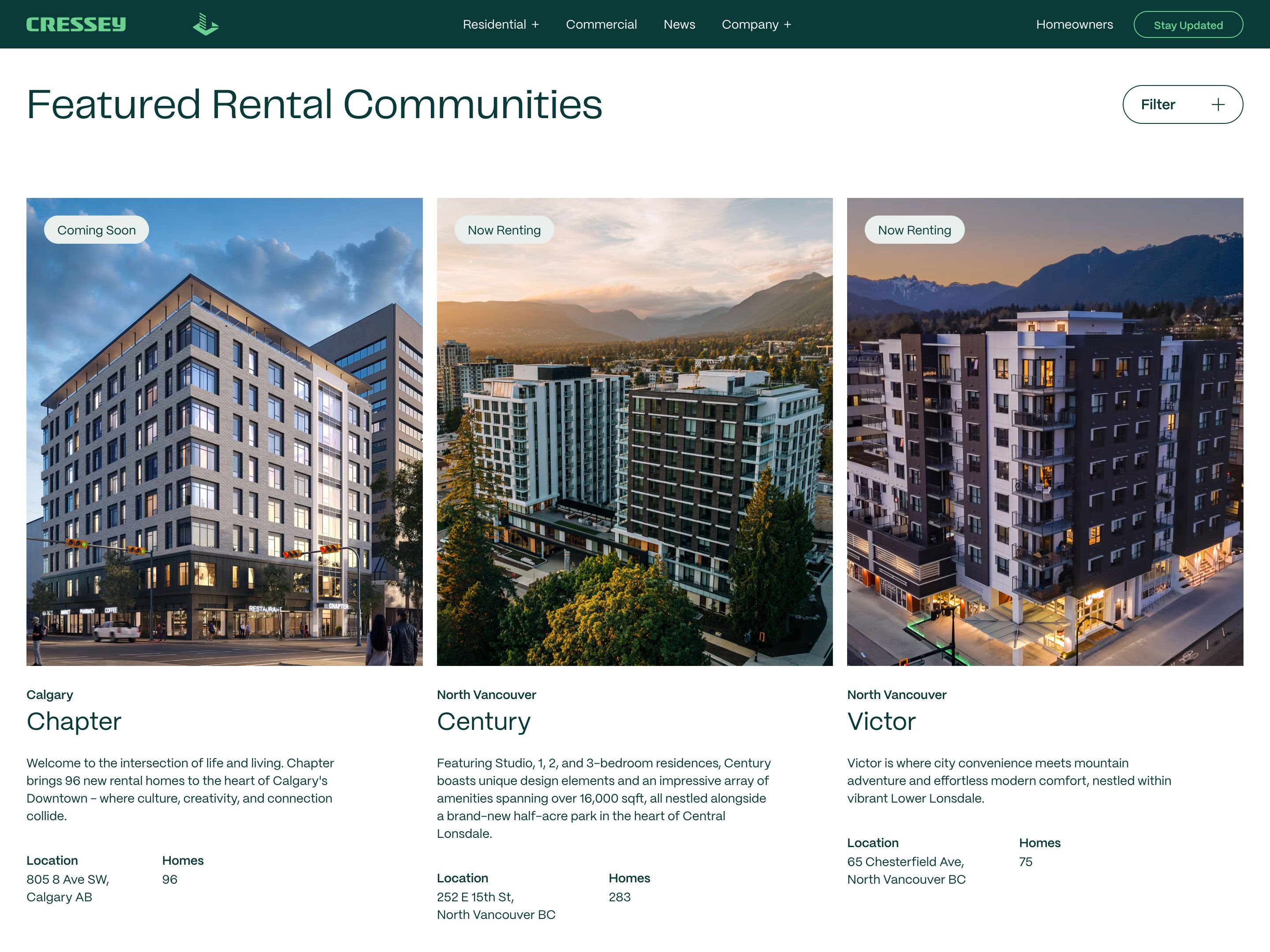 Cressey's featured rental communities module