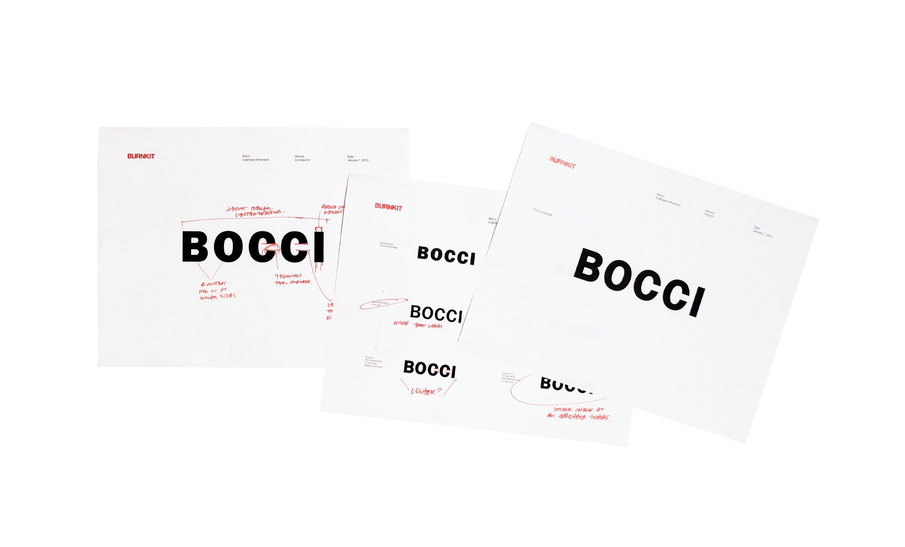 Logo modification for Bocci, process excerpts