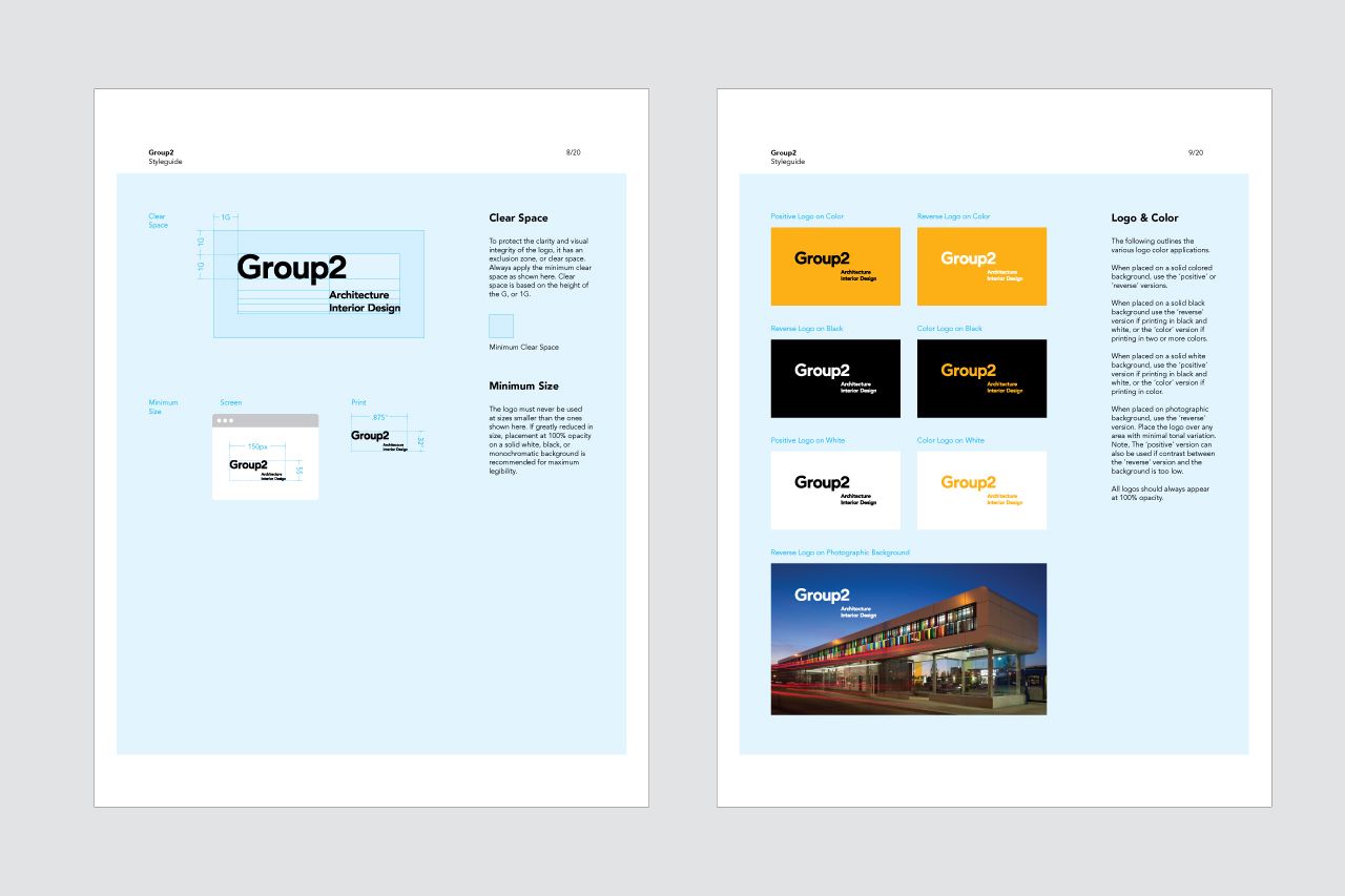 Group2 Architecture Brand Guidelines - Clear Space, Logo & Colour