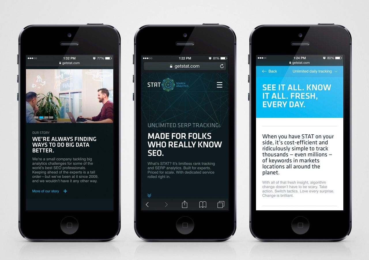 STAT Search Analytics Mobile Website Screens