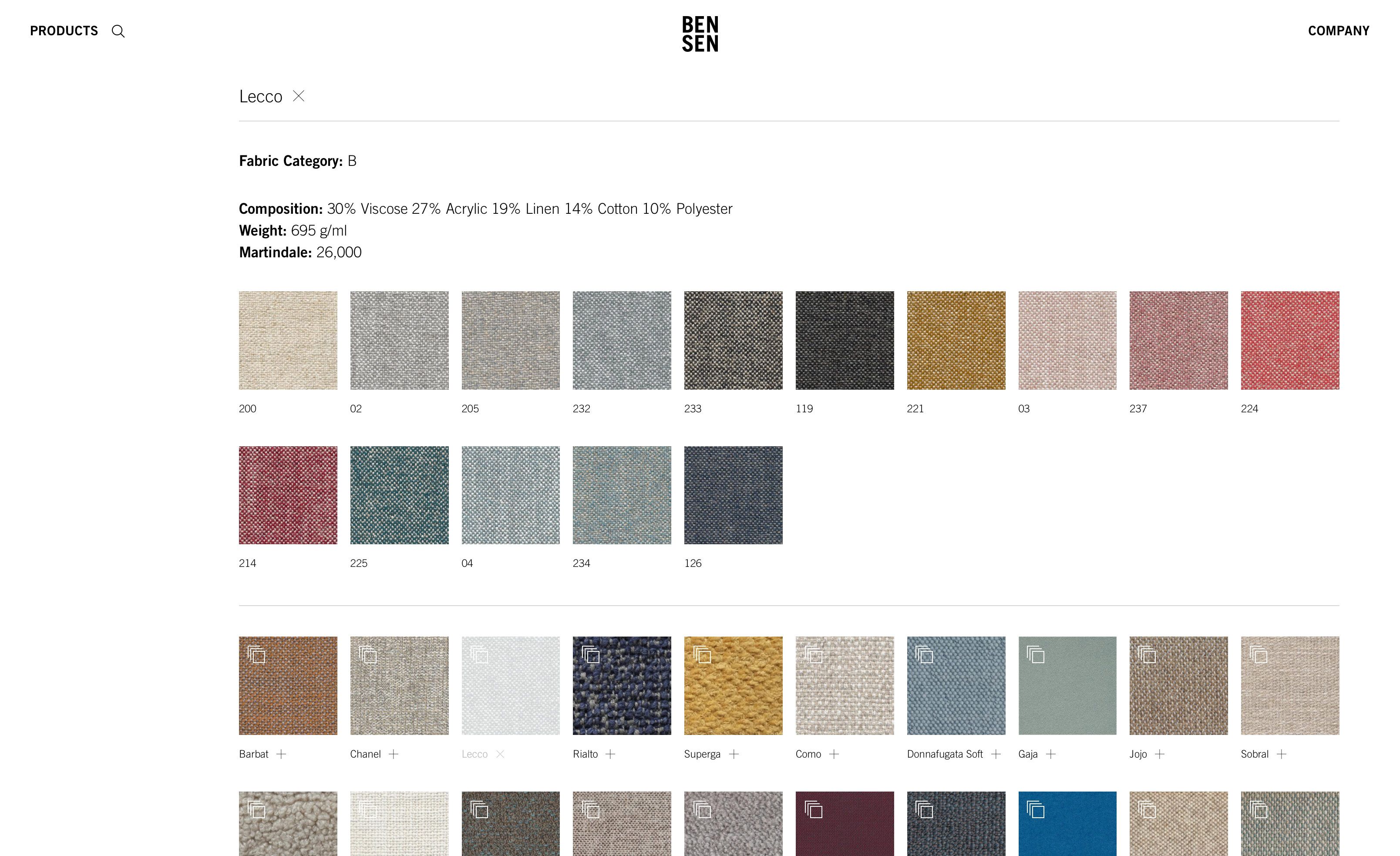 Bensen Website - Fabric Selector