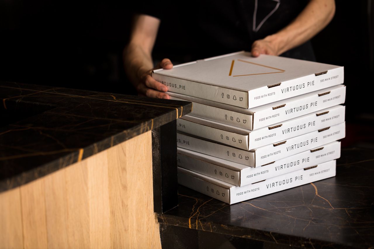 Virtuous Pie Pizza Box Stack