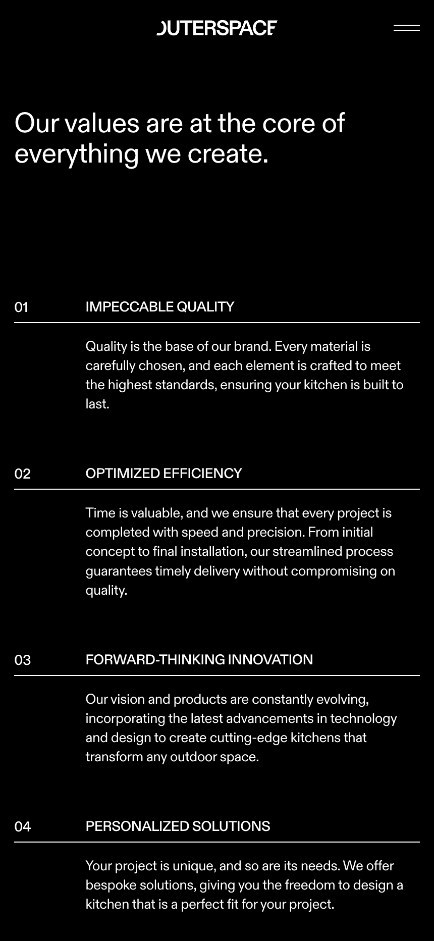 Outersapce Website - Values