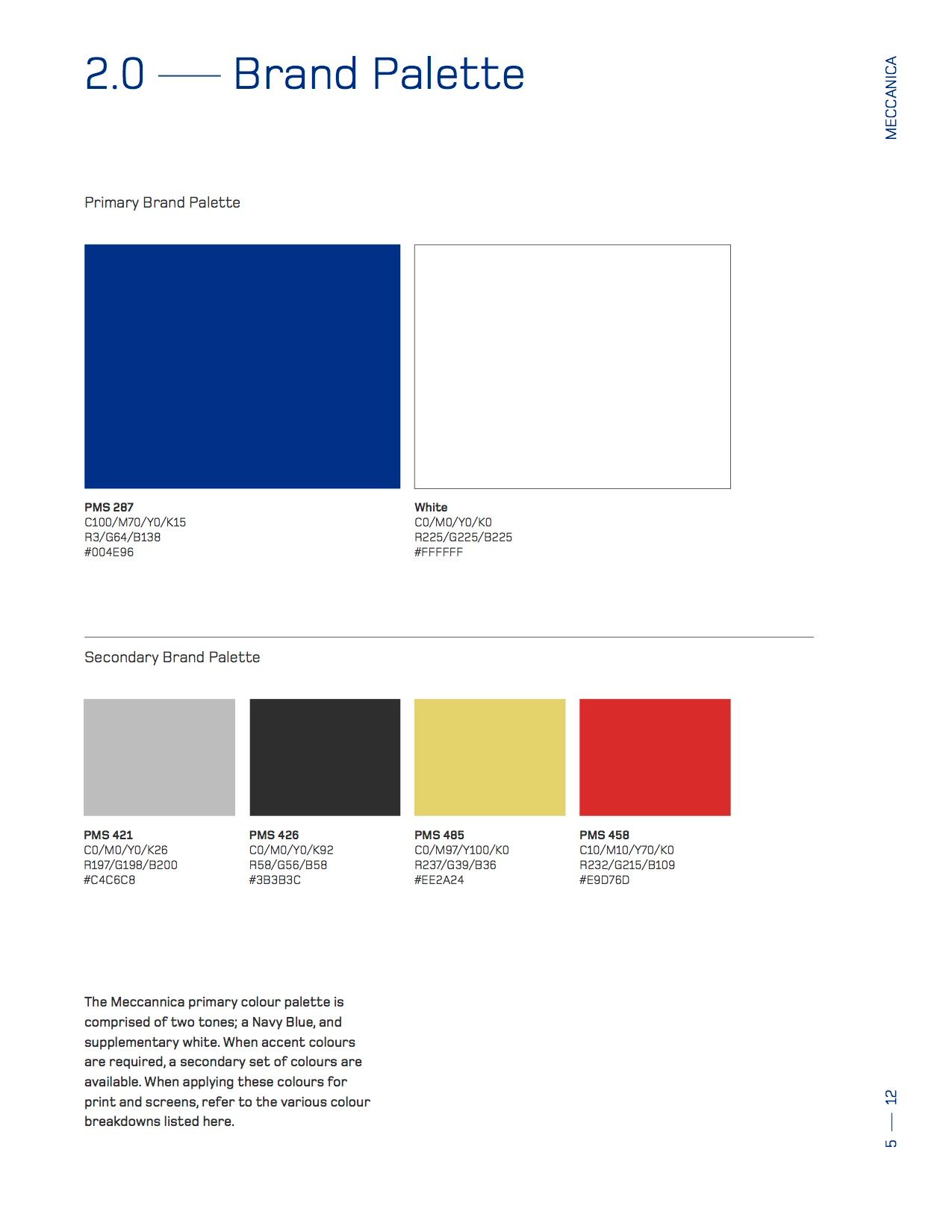 Meccanica Brand Guidelines Brand Palette