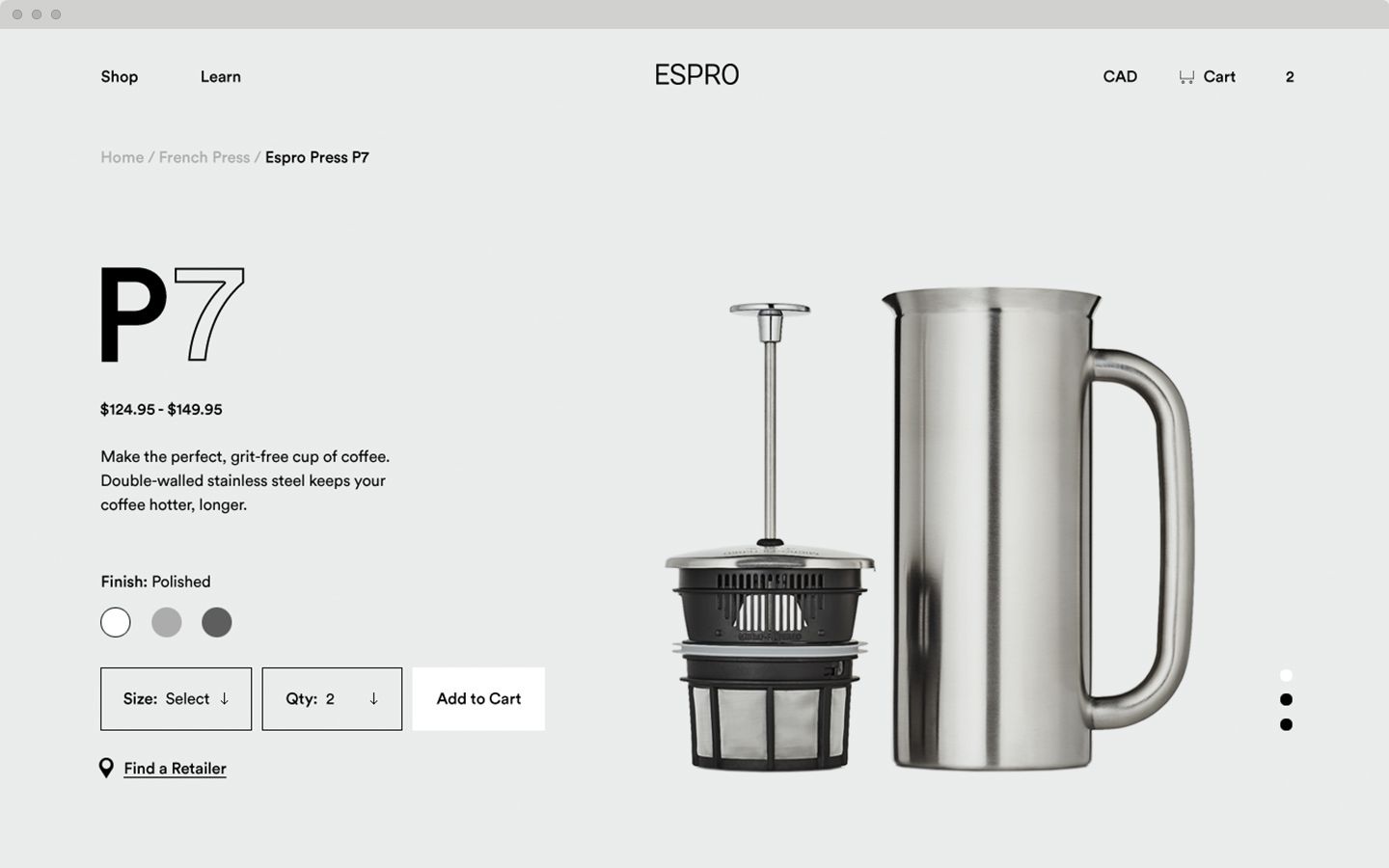 Espro Website Press P7 Product Landing Page