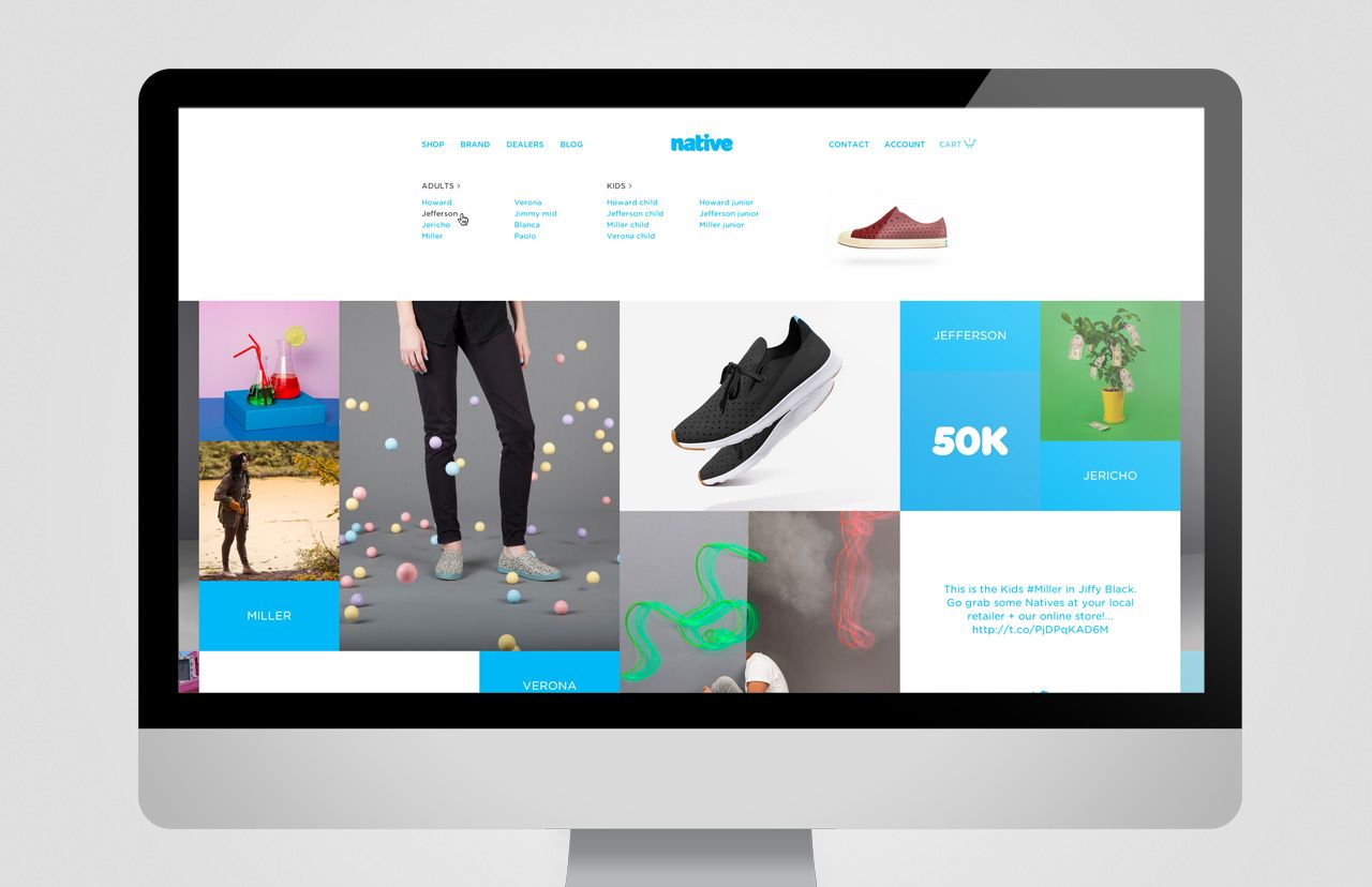 Native Shoes Website Menu