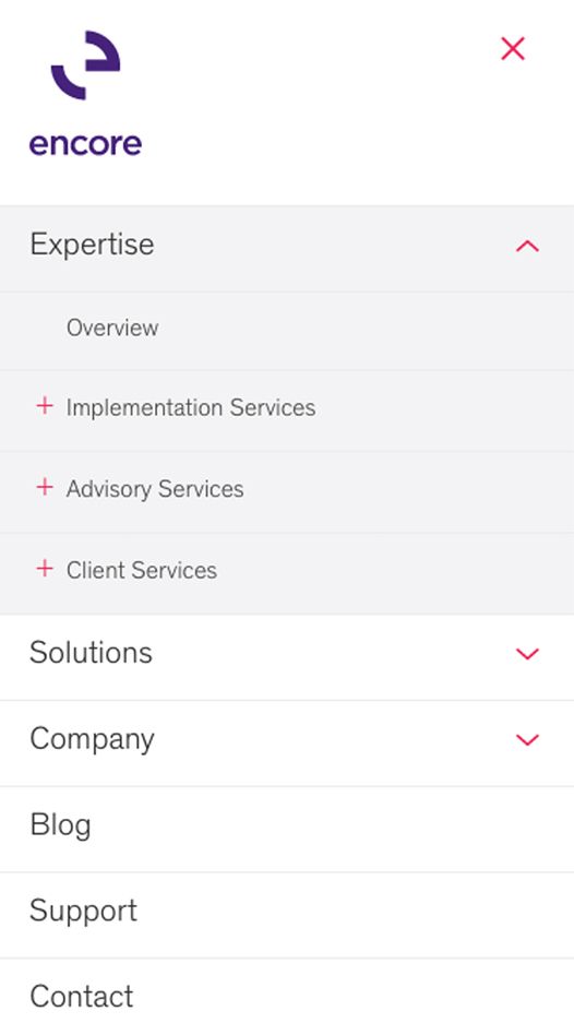 Encore Website Mobile Menu