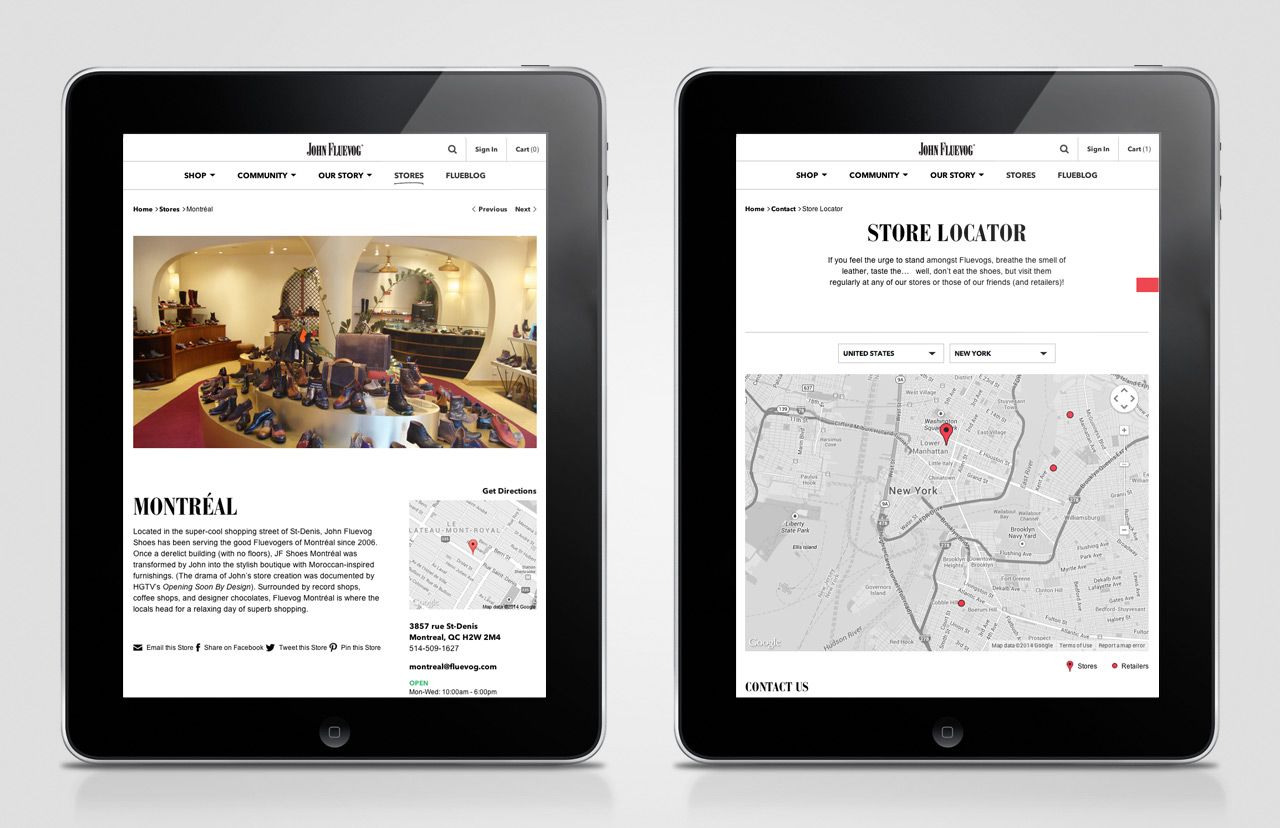 Fluevog Website Tablet - Store Locator
