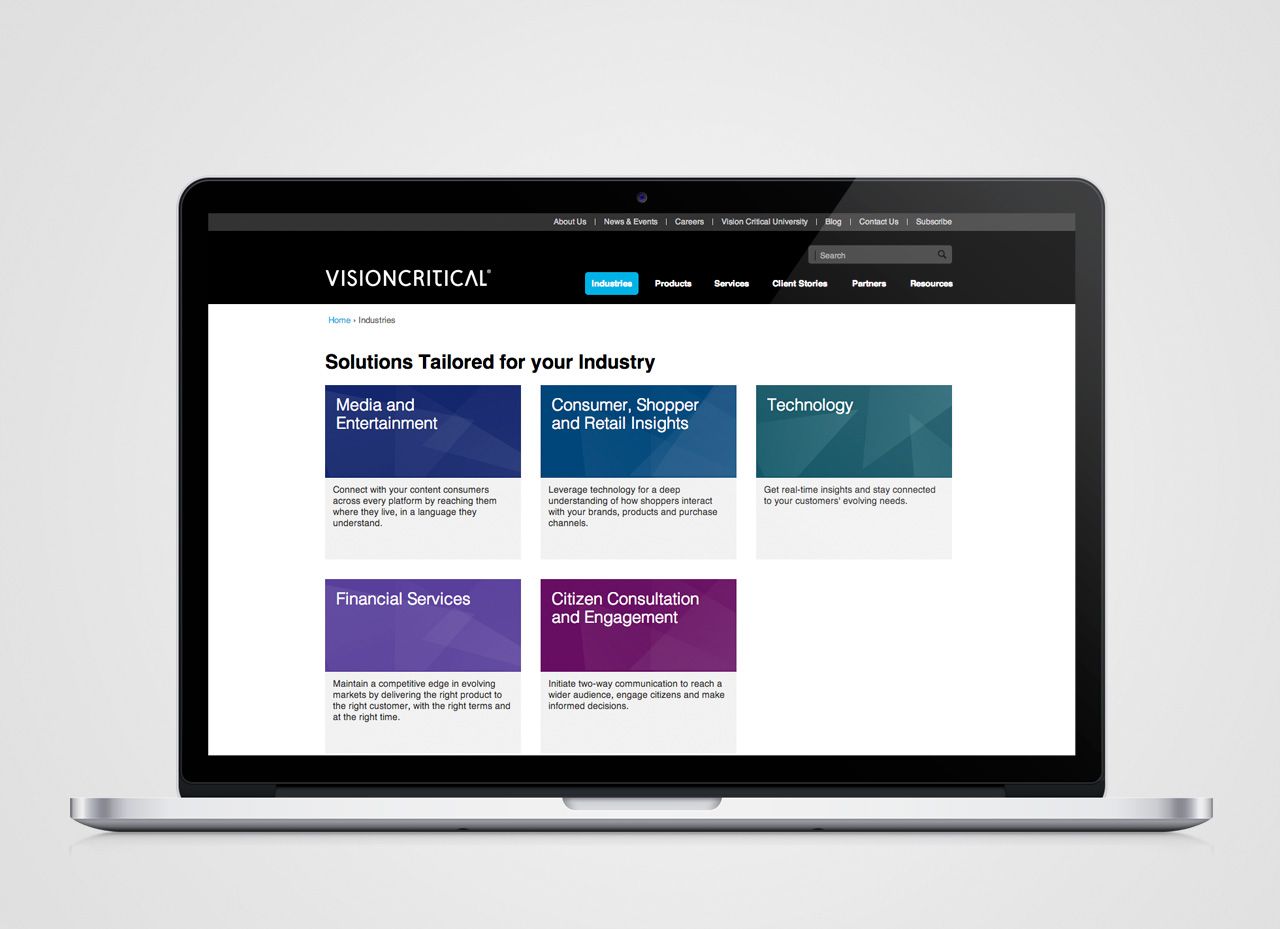 Vision Critical Website Industries Page