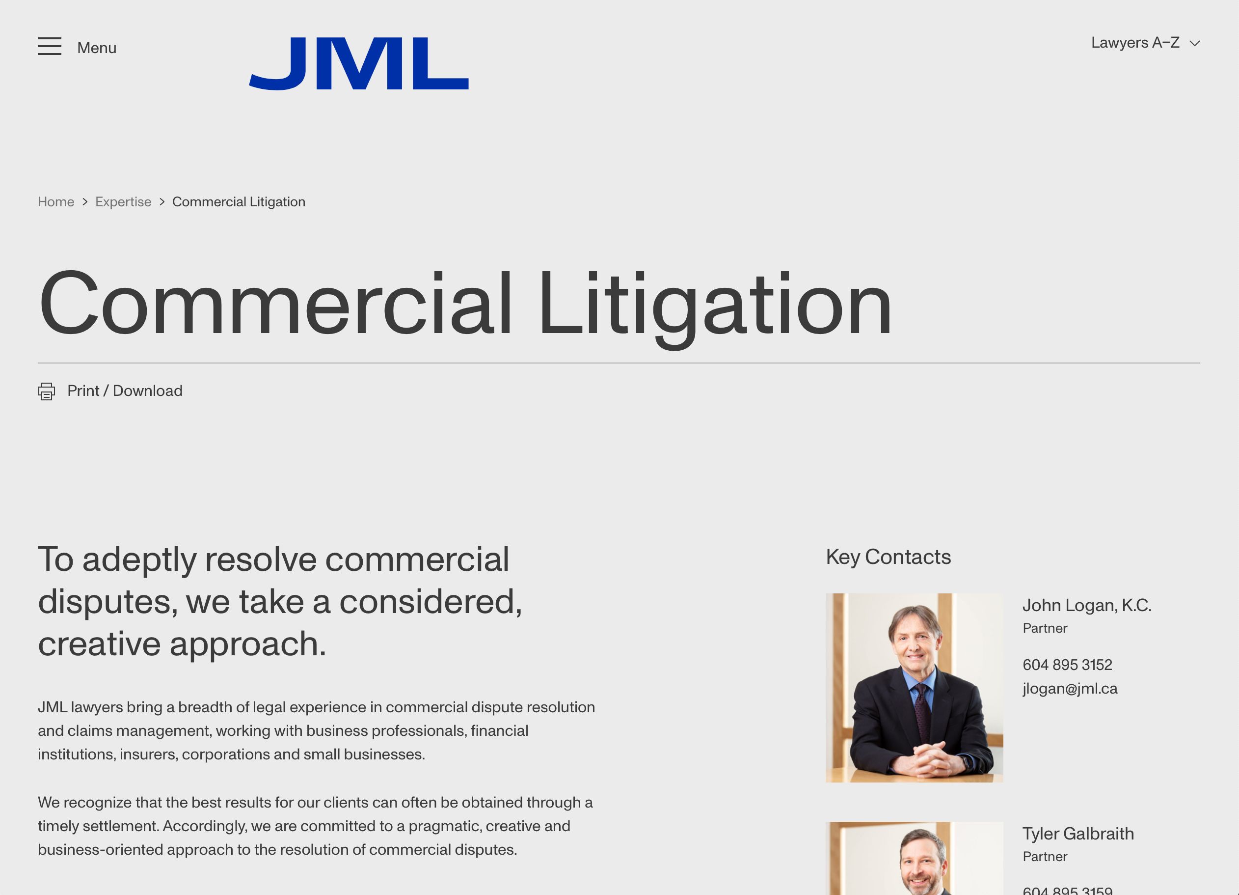 JML Website - Commercial Litigation