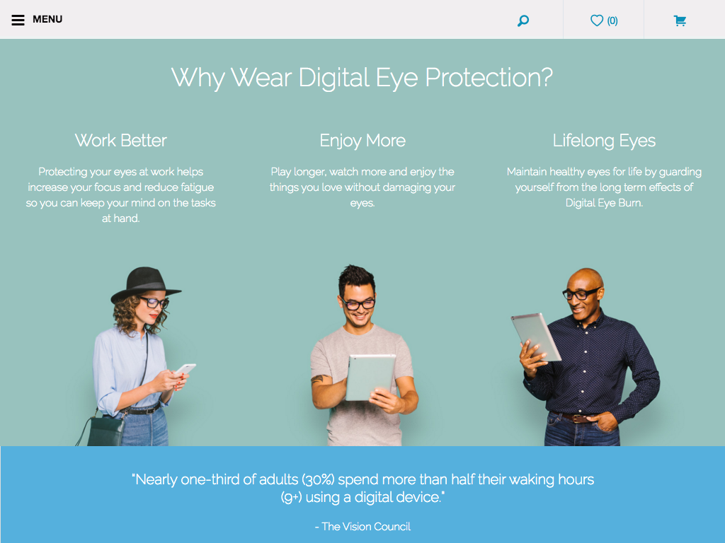 Clearly Digital Eye Protection Campaign Tablet Website