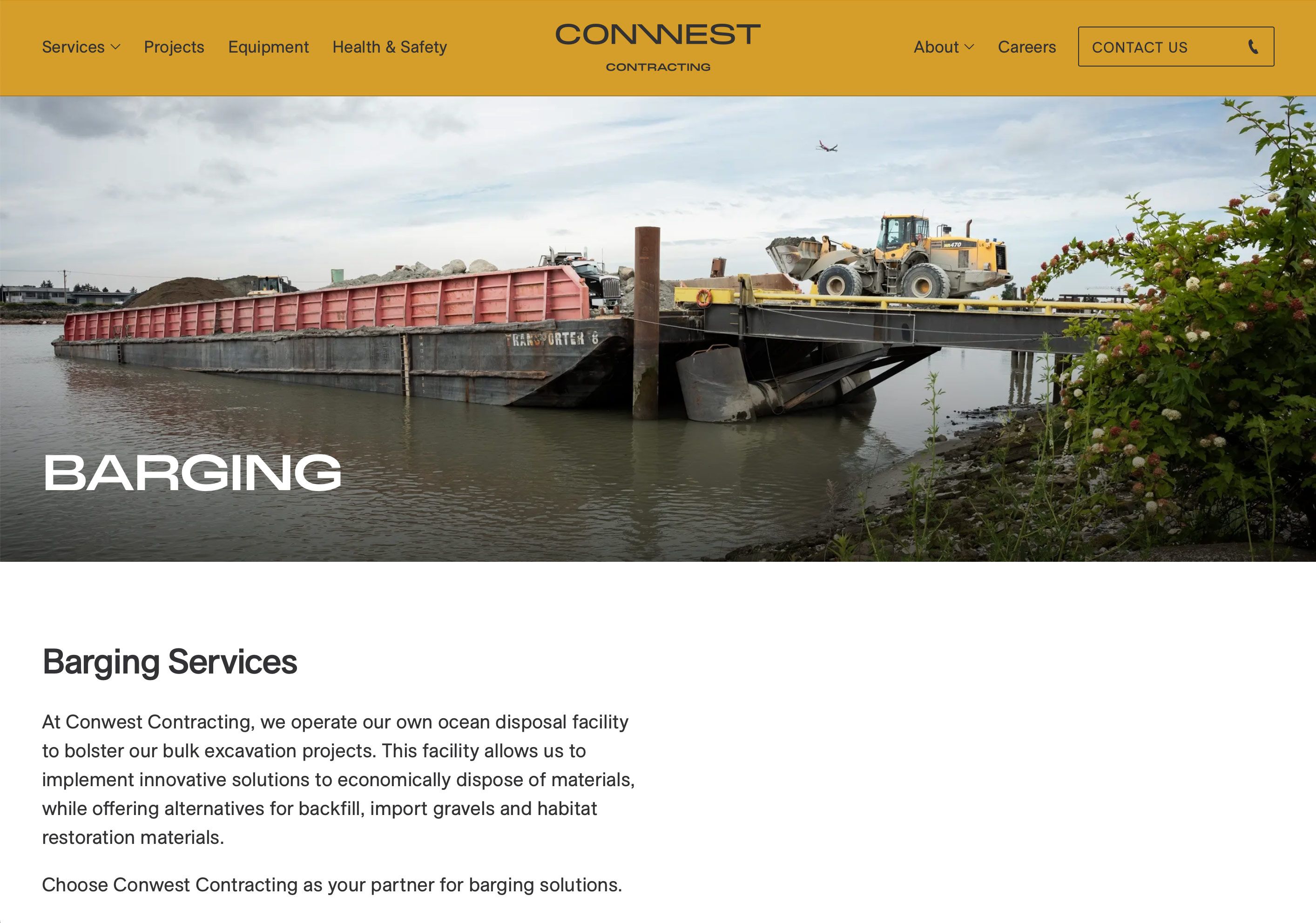 Conwest Contracting website, services page detail