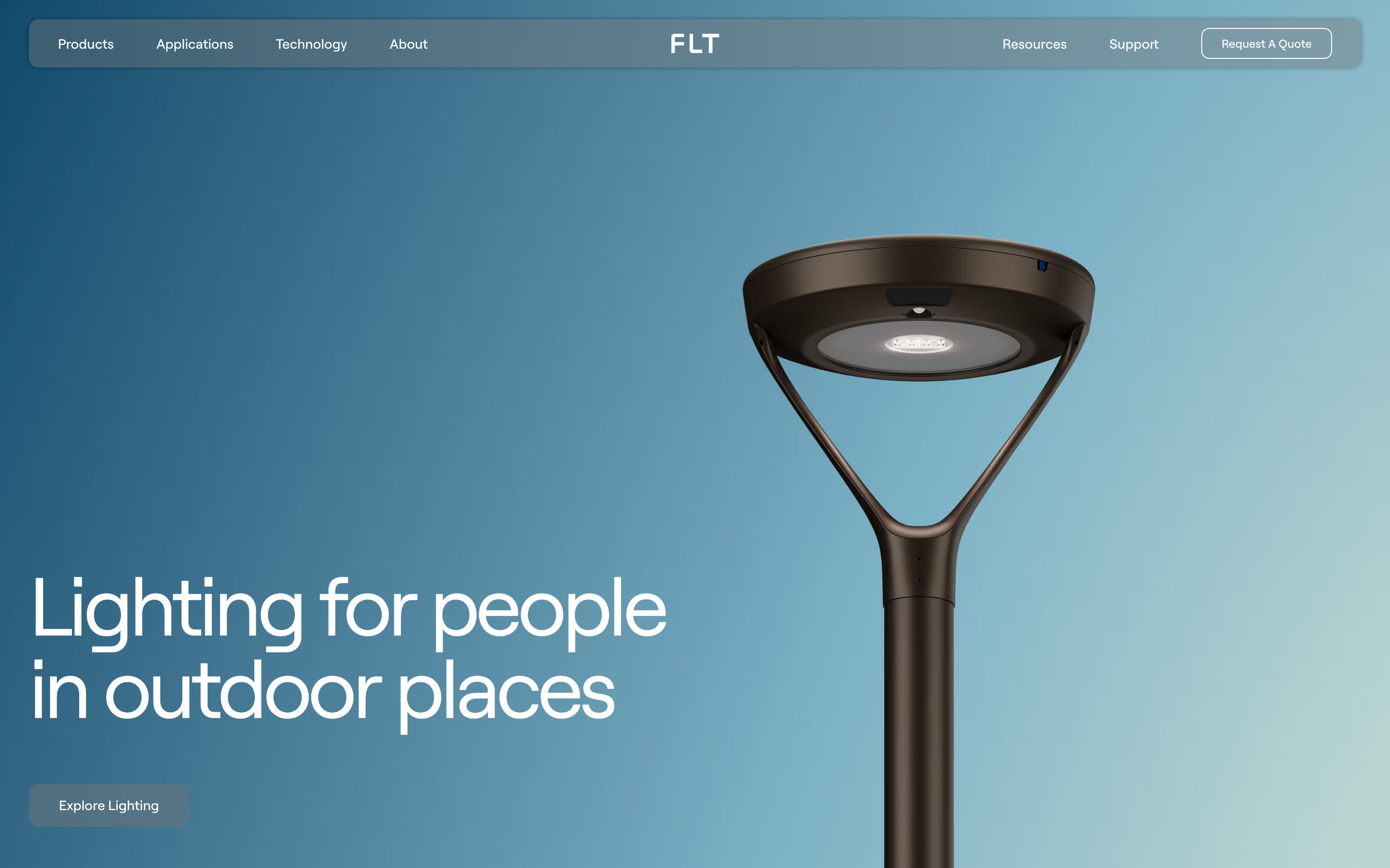 FLT pole top light product featured in homepage hero header design