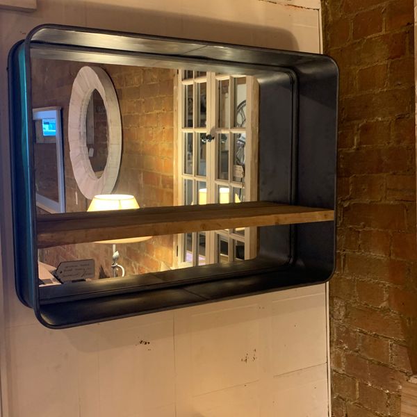 Oblong Industrial Mirror with Shelf
