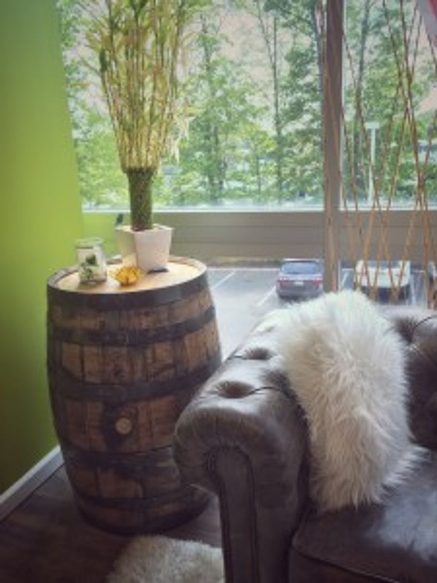 wine barrel end table