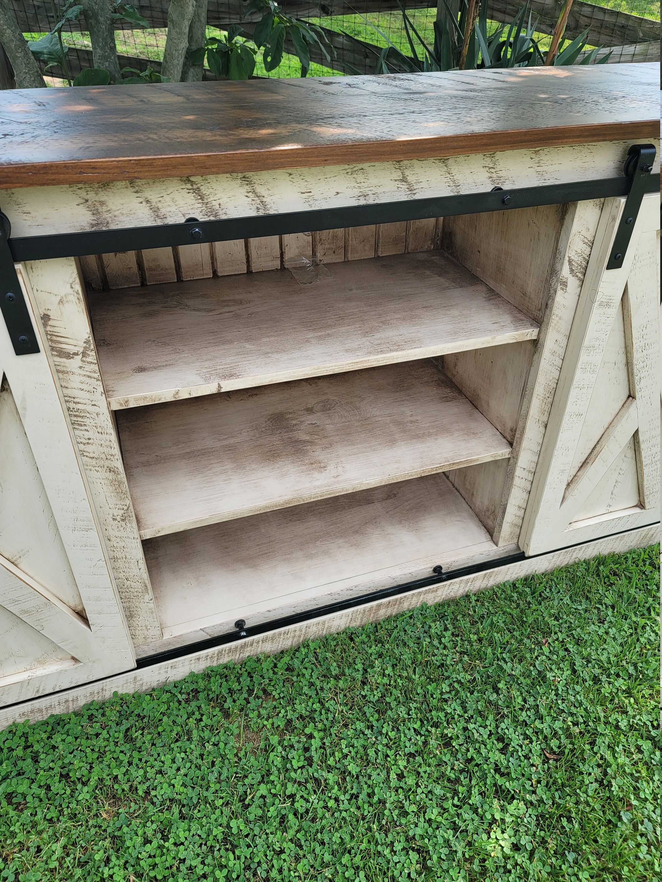 Rustic pine sliding barn door media