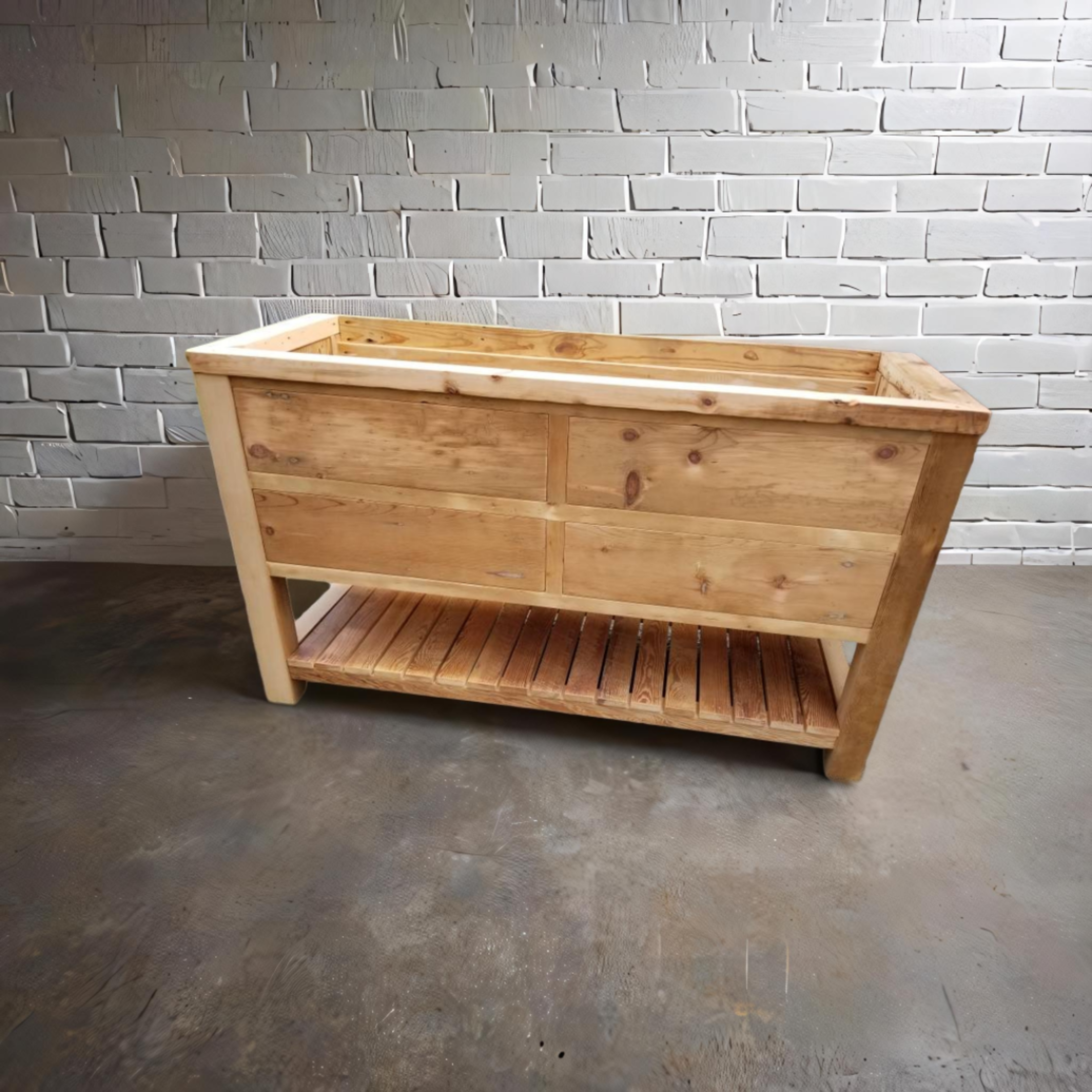60 inch pine post with drawers