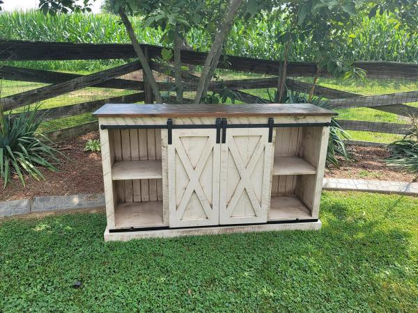 Rustic pine sliding barn door media